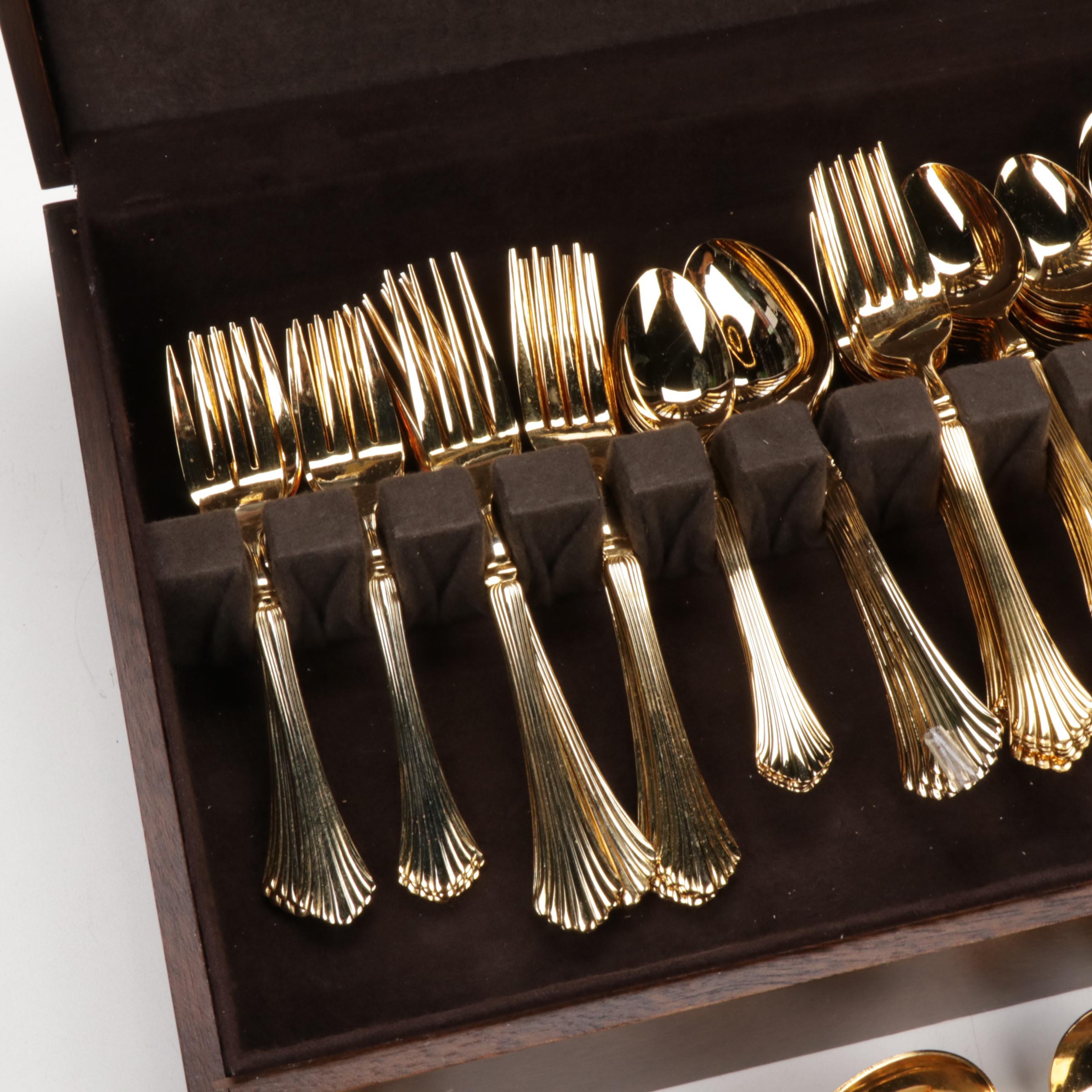 Gold-Tone Flatware in Box Featuring Royal Gallery "Spun Gold"