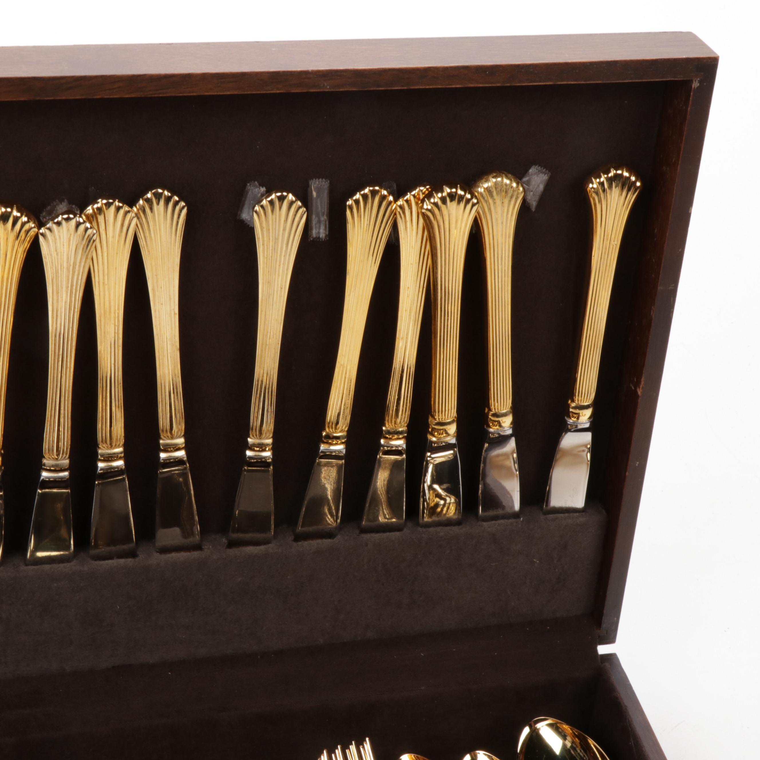 Gold-Tone Flatware in Box Featuring Royal Gallery "Spun Gold"