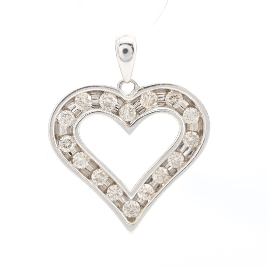 10K White Gold Diamond Heart Pendant