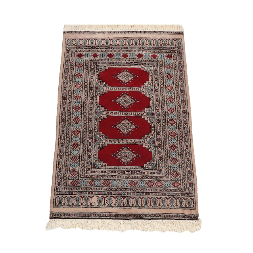 Hand-Knotted Pakistani Bokhara Accent Rug
