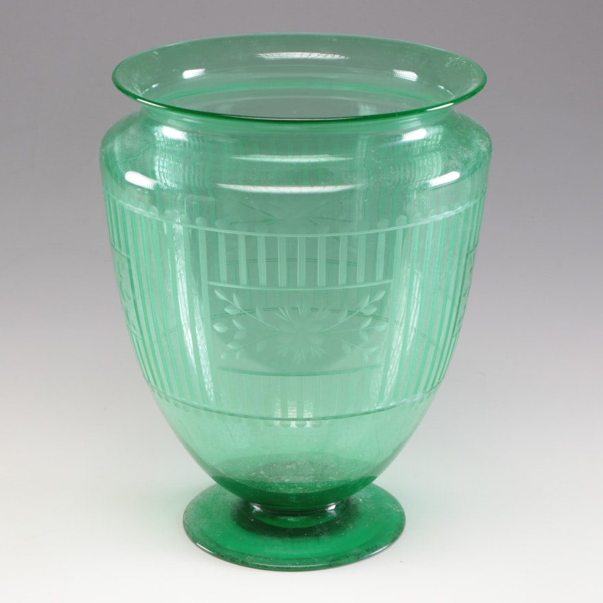 Etched Crater Form Glass Vase