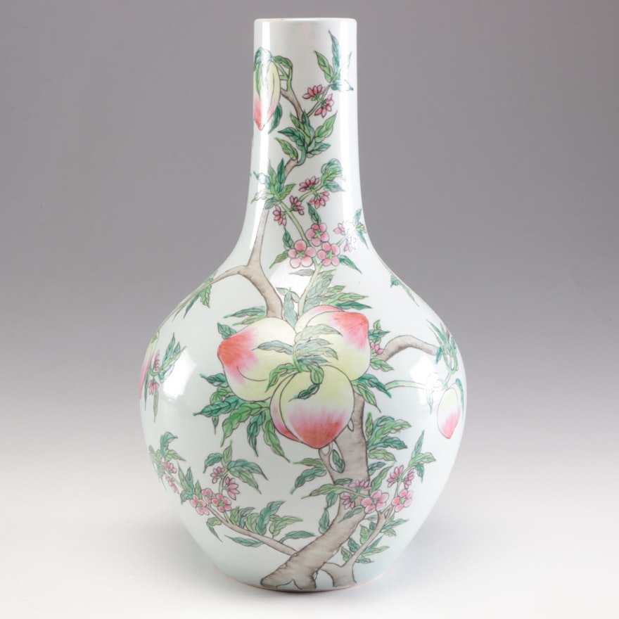 Chinese Peach Motif Ceramic Vase