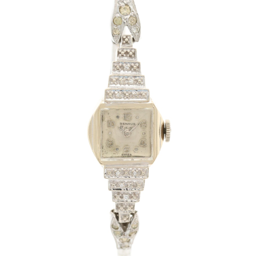 Benrus 14K Gold and Diamond Stem Wind Wristwatch