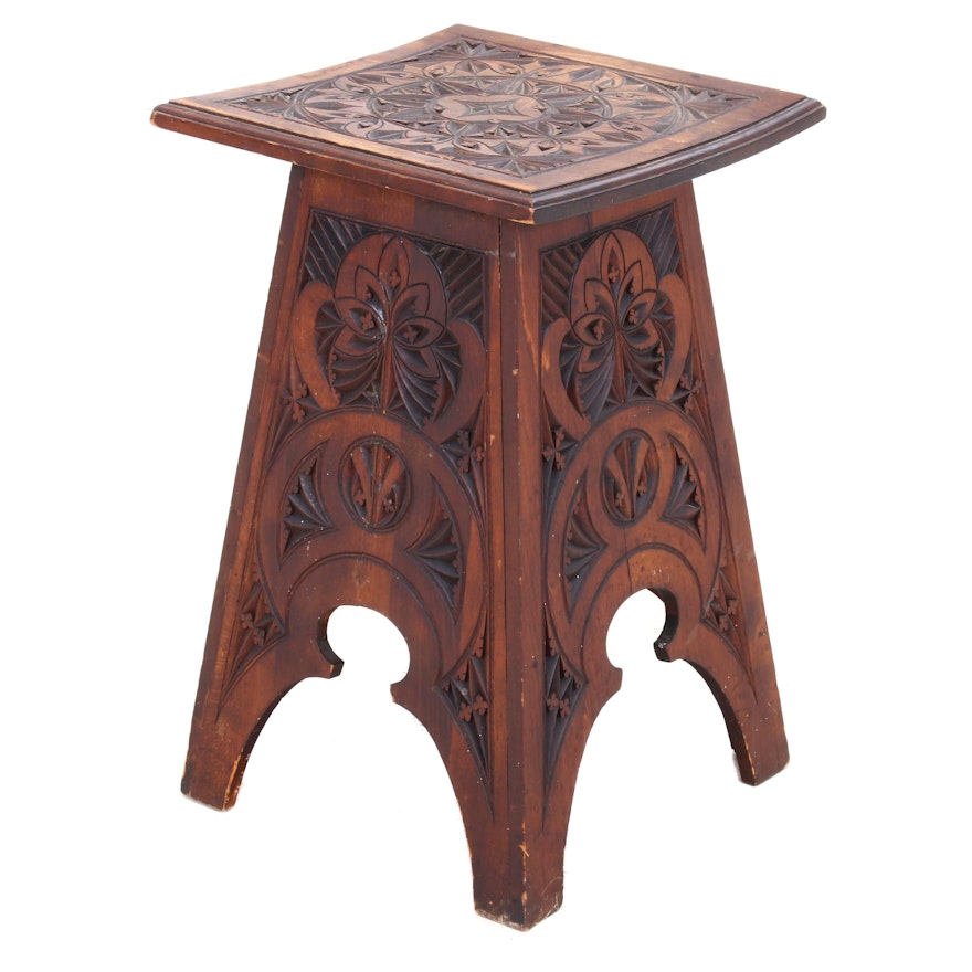 Folk Carved Wood Side Table, Mid-20th Century
