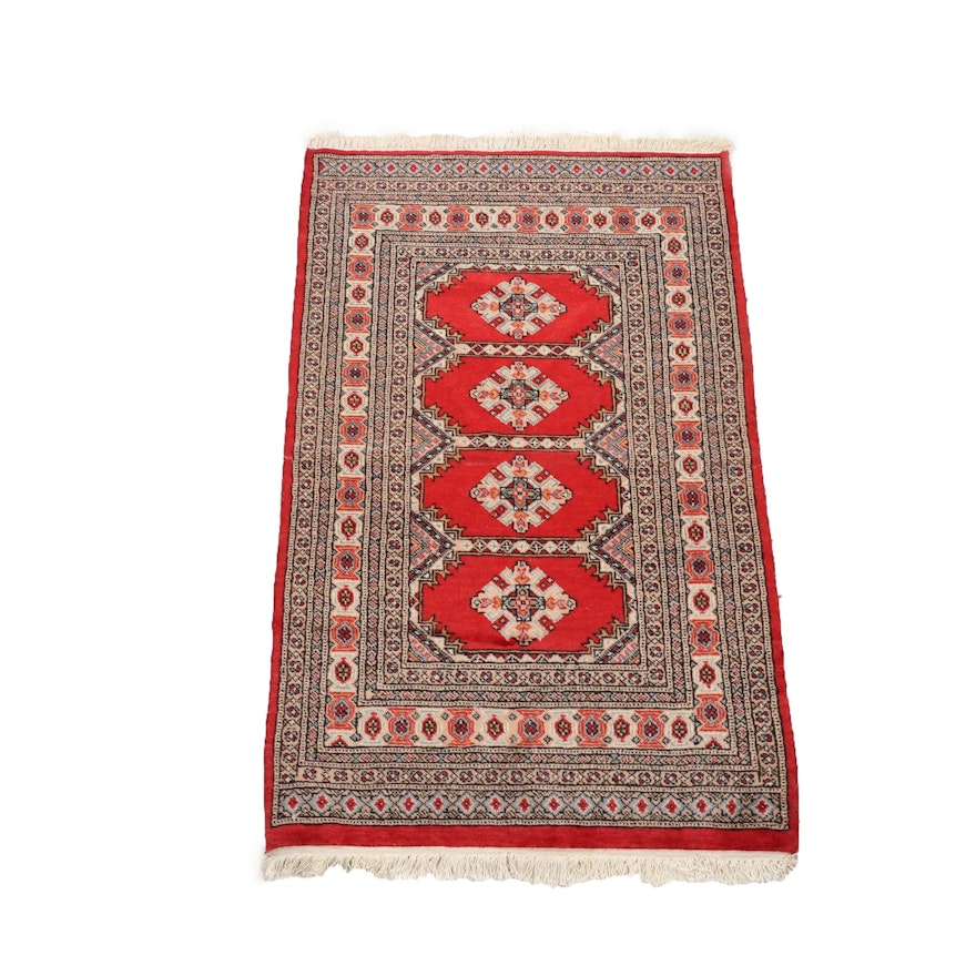 Hand-Knotted Pakistani Bokhara Accent Rug