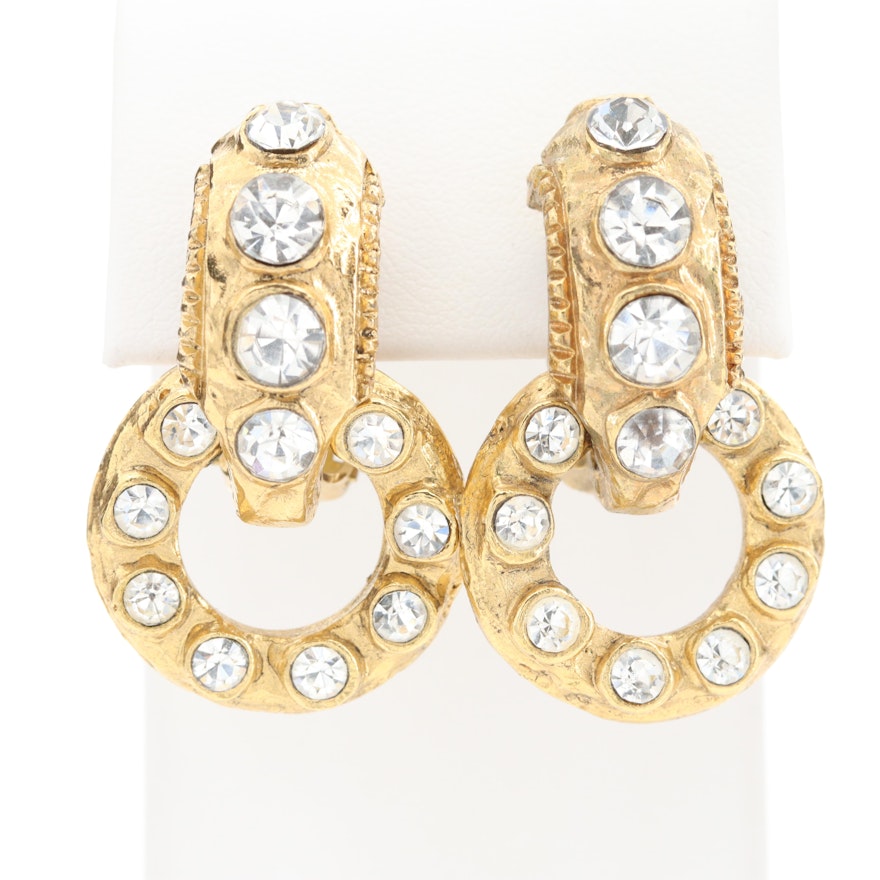 Chanel Rhinestone Clip-On Door-Knocker Earrings