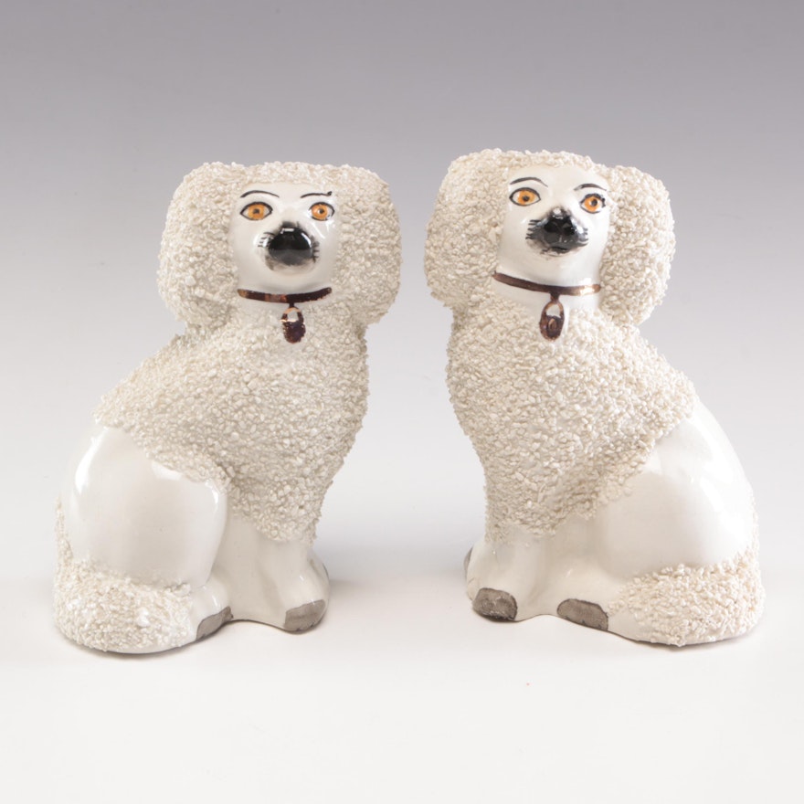 Staffordshire Style Ceramic Confetti Coat Poodle Figurines