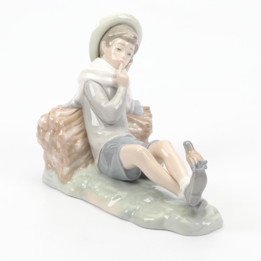 Lladro Shepherd Boy with Bird Porcelain Figurine, Circa 1970