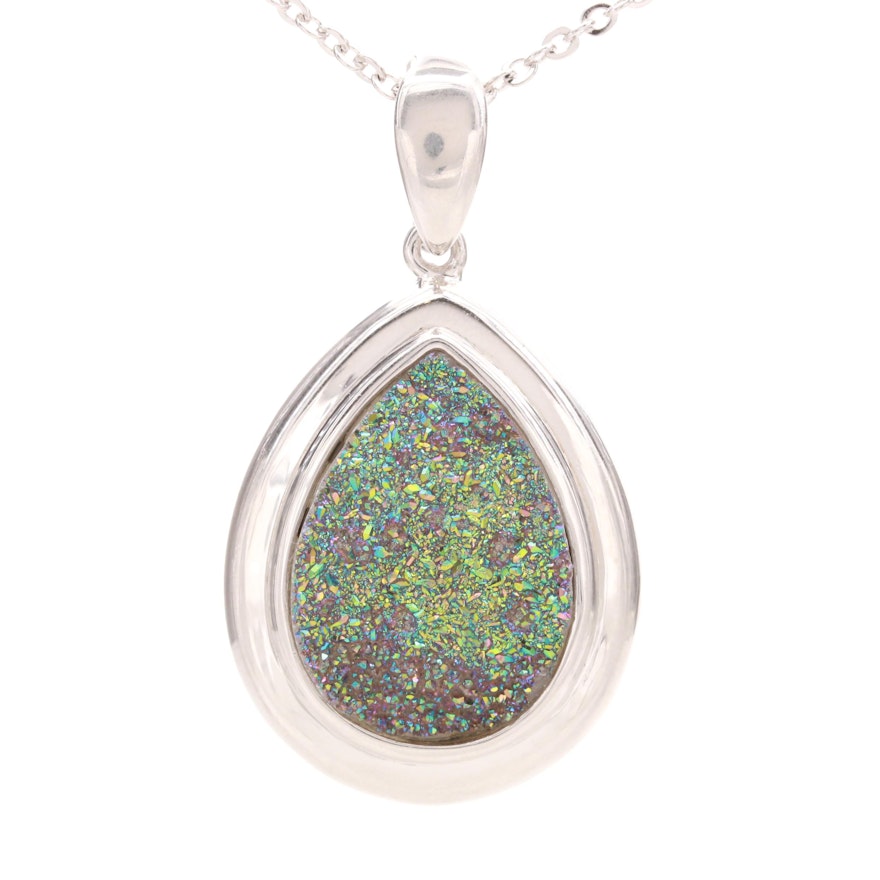 Sterling Silver Druzy Pendant Necklace