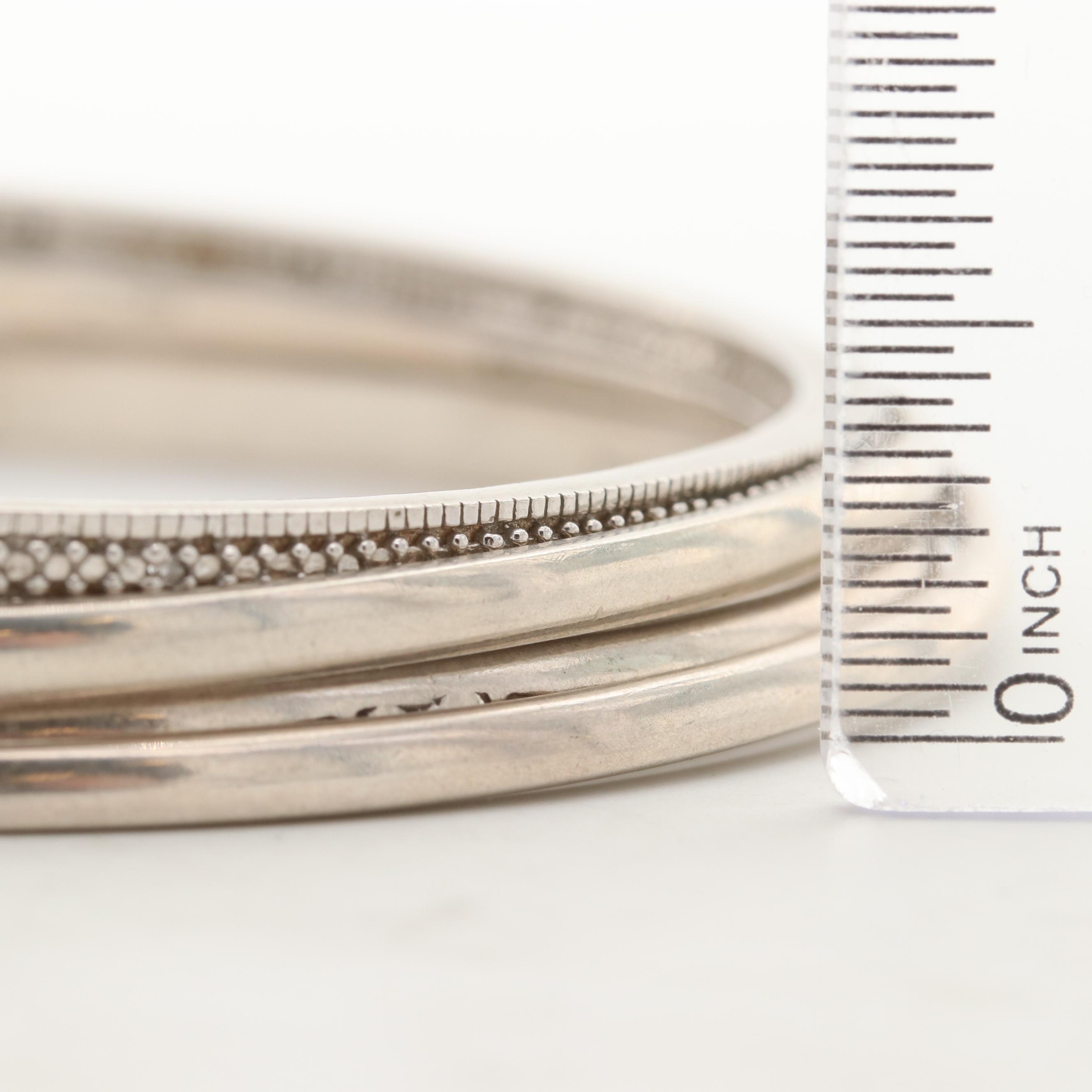 Assortment of Sterling Silver Bangle Bracelets Featuring Taxco Mexico