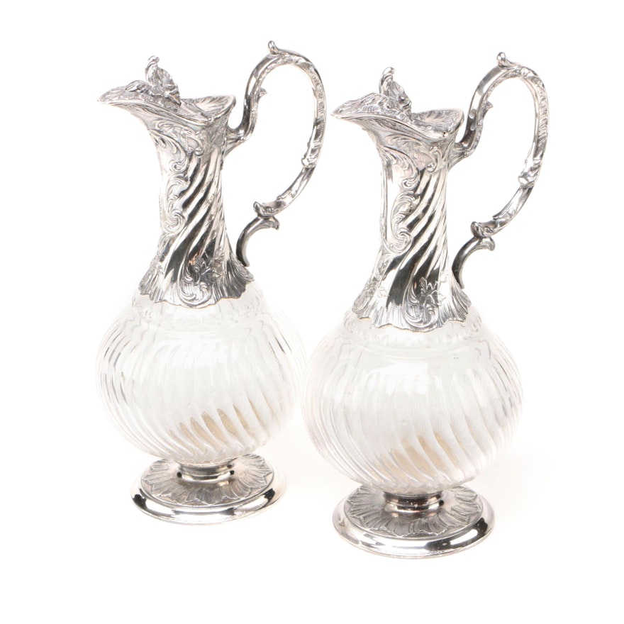 Christofle Gallia Silver Plate Mounted Claret Jugs, Late 19th / Early 20th C.