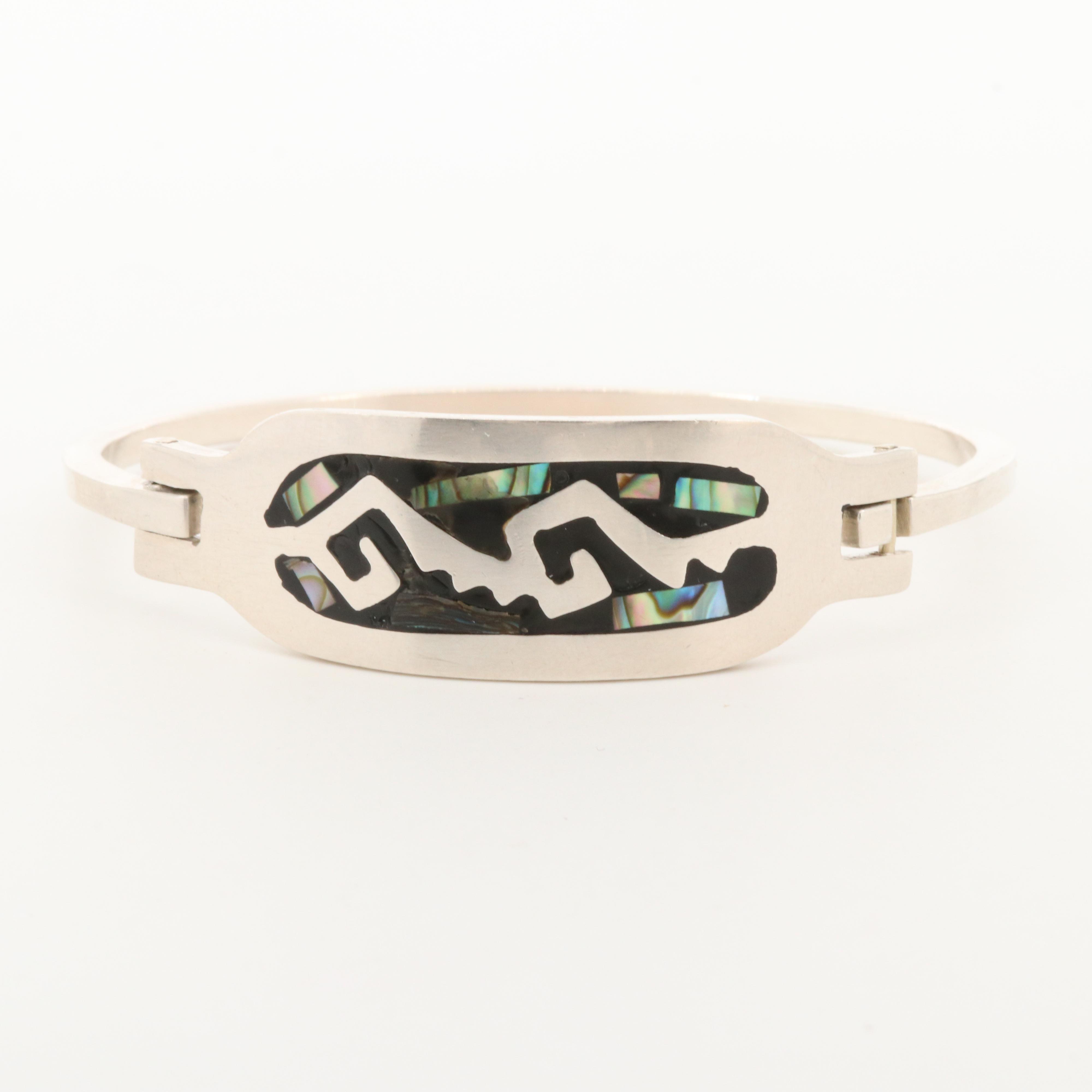 Mexican Sterling Silver Abalone Bangle Bracelet