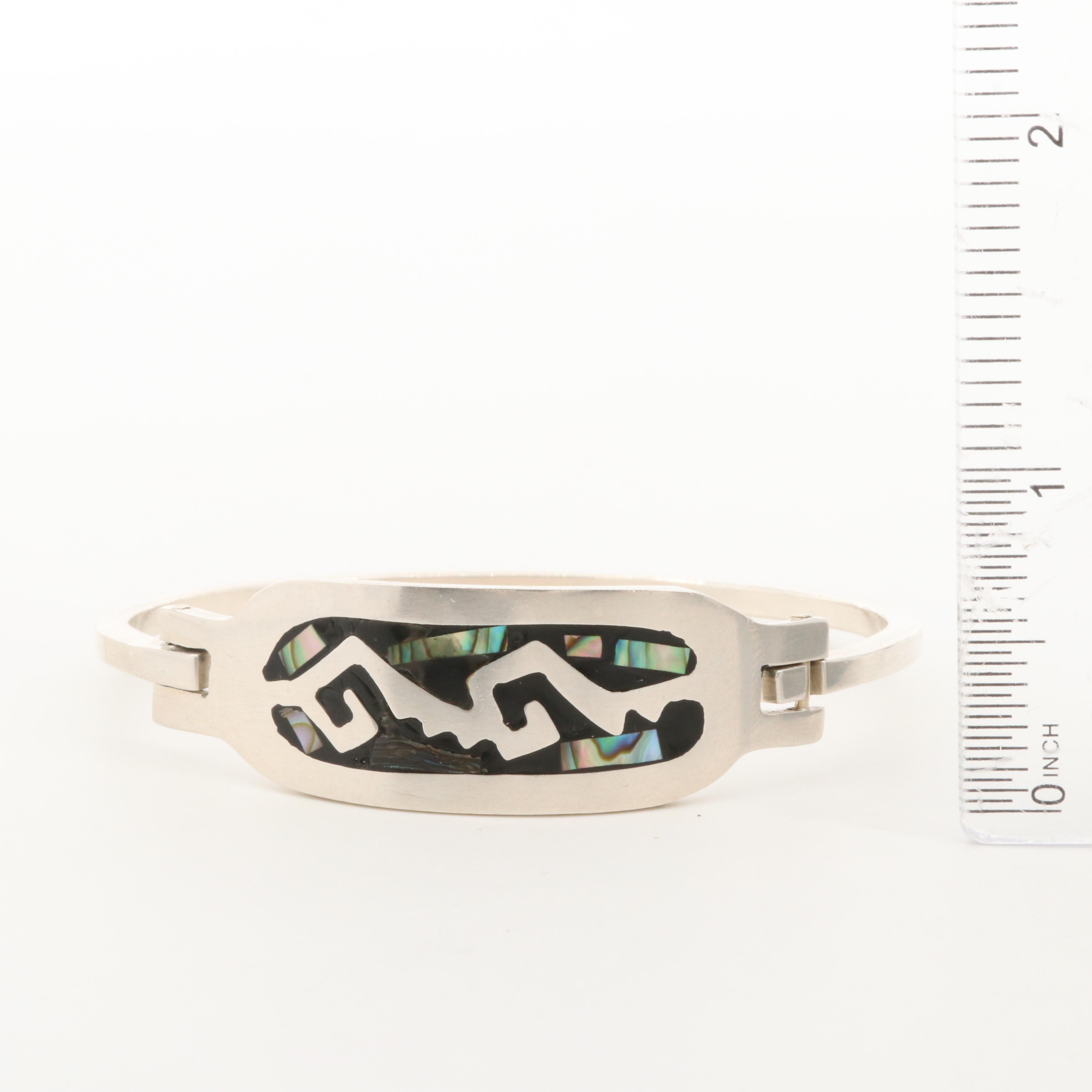 Mexican Sterling Silver Abalone Bangle Bracelet