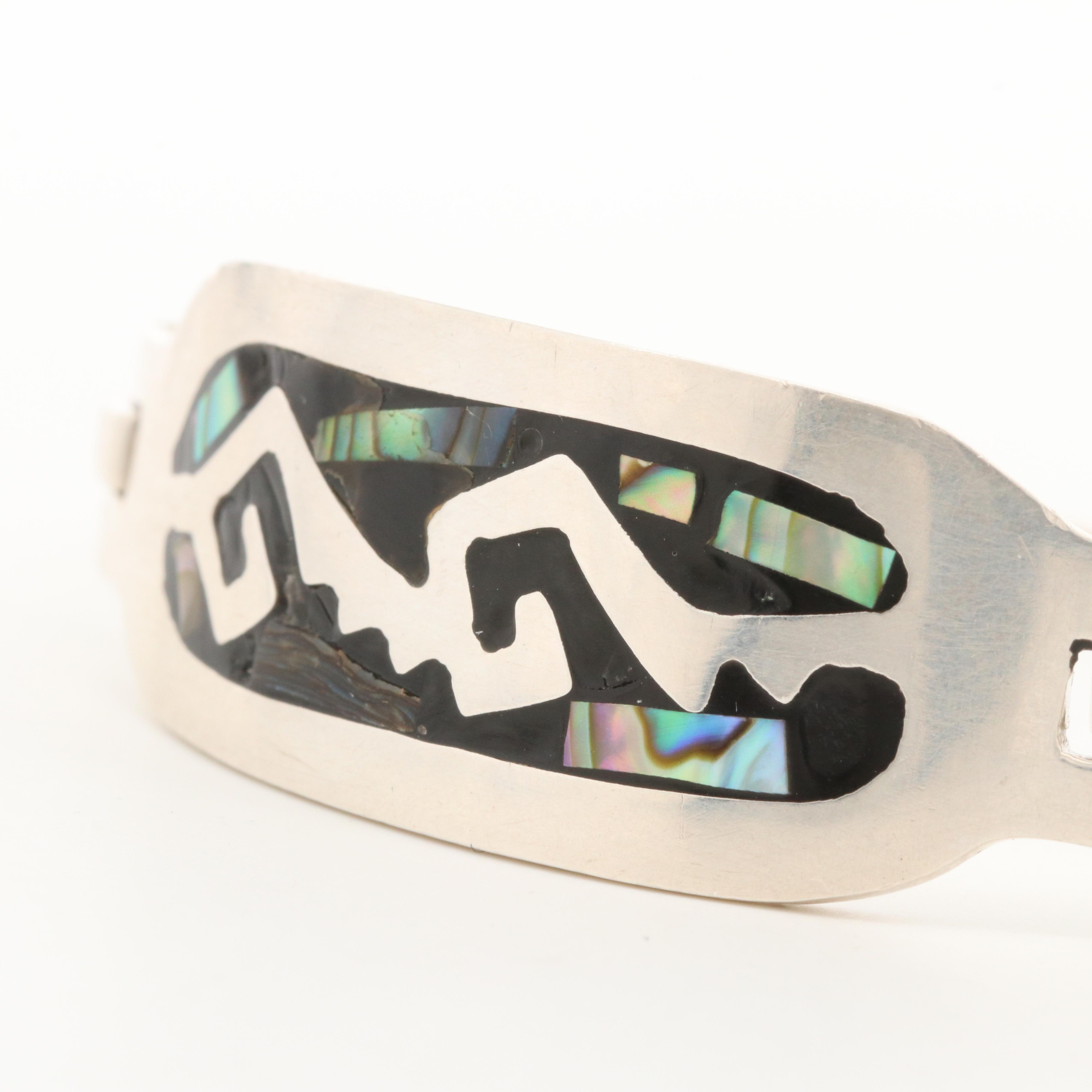 Mexican Sterling Silver Abalone Bangle Bracelet