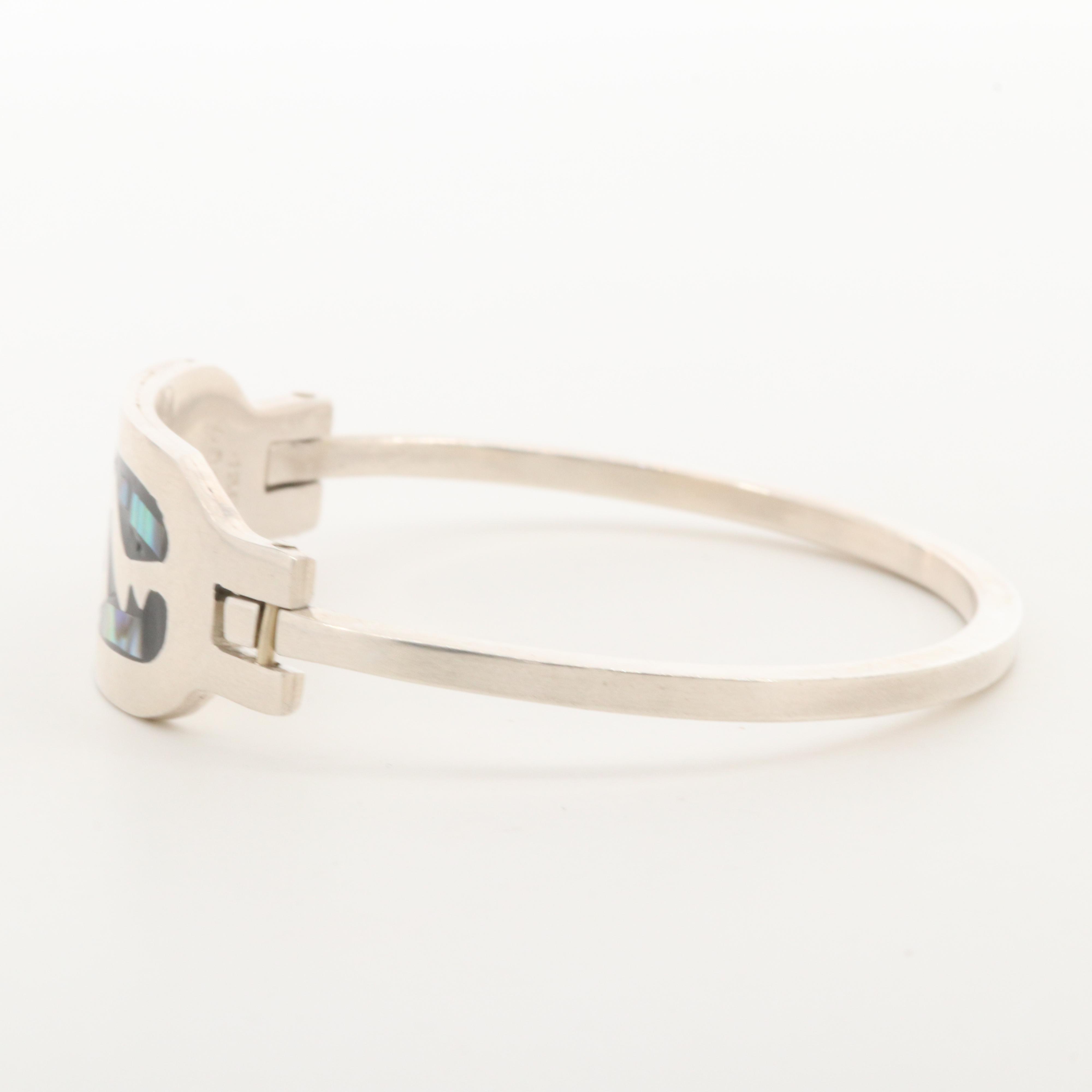 Mexican Sterling Silver Abalone Bangle Bracelet