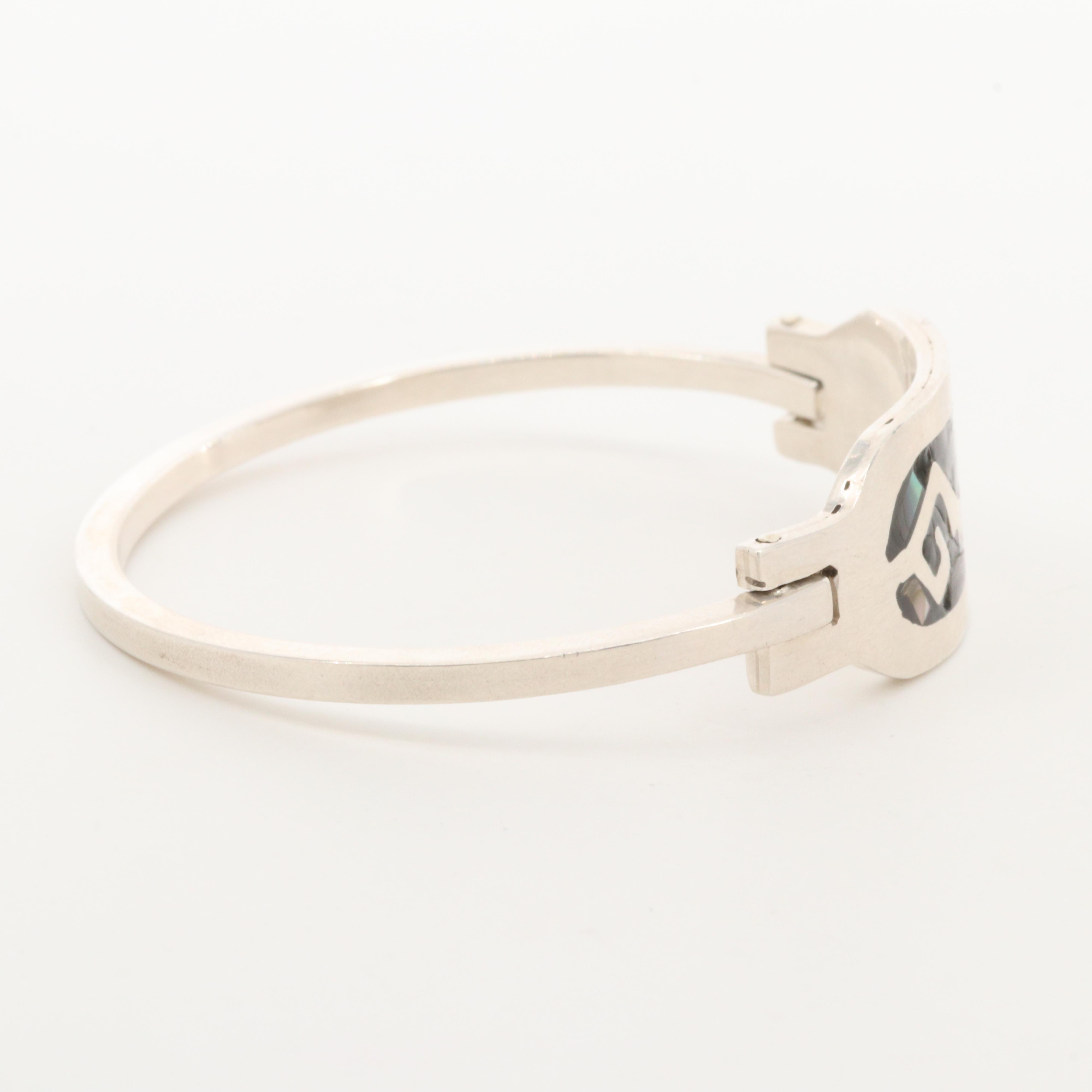 Mexican Sterling Silver Abalone Bangle Bracelet