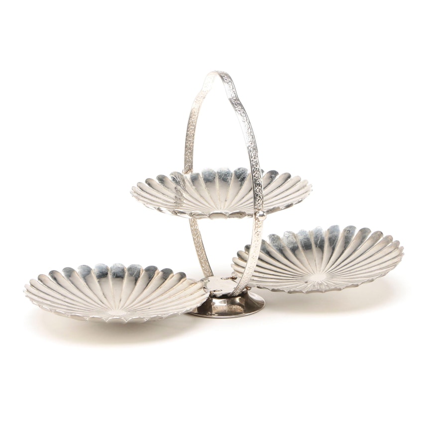 English Silver-Plated Folding Cake Stand with Die-Rolled Blossom Handle