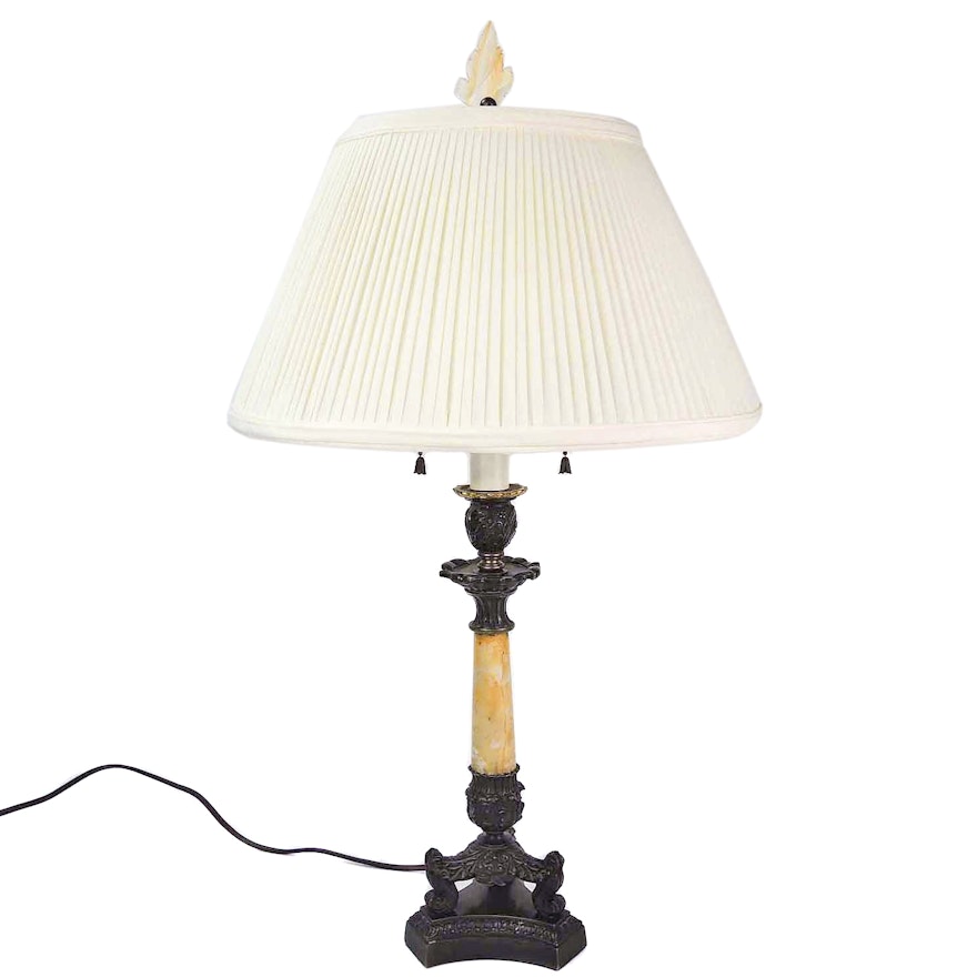 Neoclassical Style Converted Sienna Marble and Bronze Candlestick Table Lamp