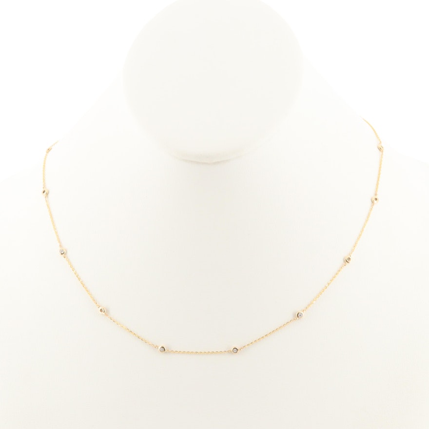 14K Yellow Gold Diamond Station Necklace