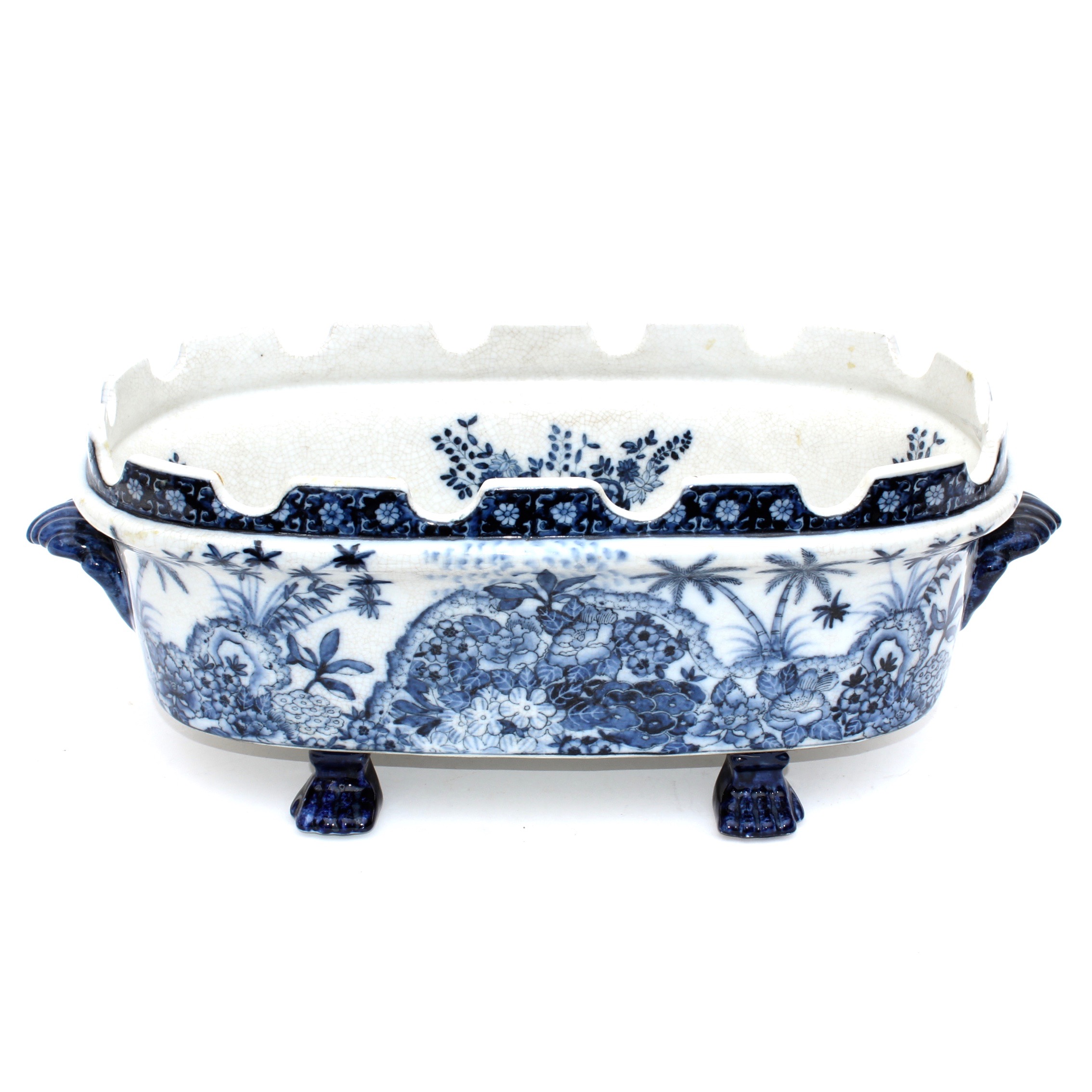 Chinese United Wilson Blue and White Porcelain Footed Foot Bath