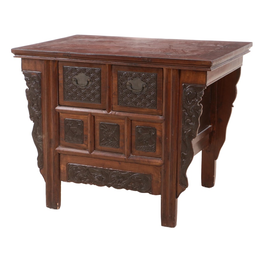 Chinese Carved Wooden Side Cabinet, Mid to Late 20th Century