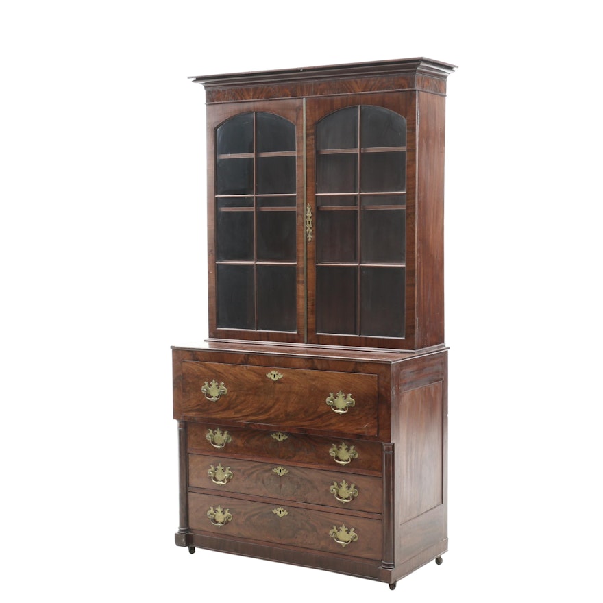 Flame Mahogany Empire Period Secretary Attributed to Fiske Family of Boston