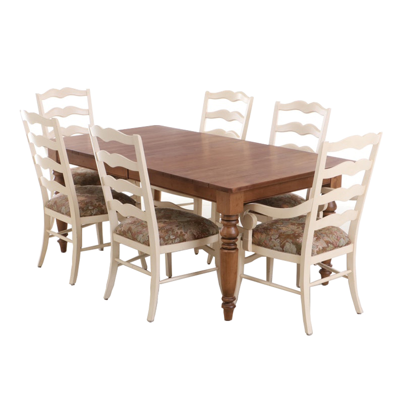 Ethan Allen Farm Table and Six Ladderback Chairs