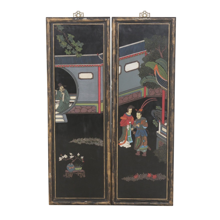 Japanese Hand-Painted and Carved Panels