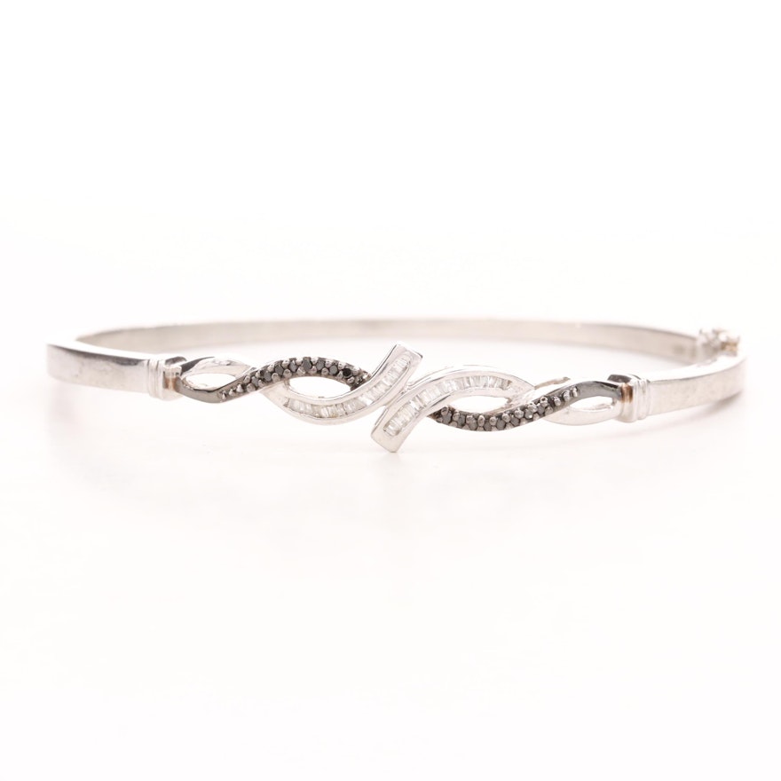 Sterling Silver Diamond Hinged Bangle Bracelet