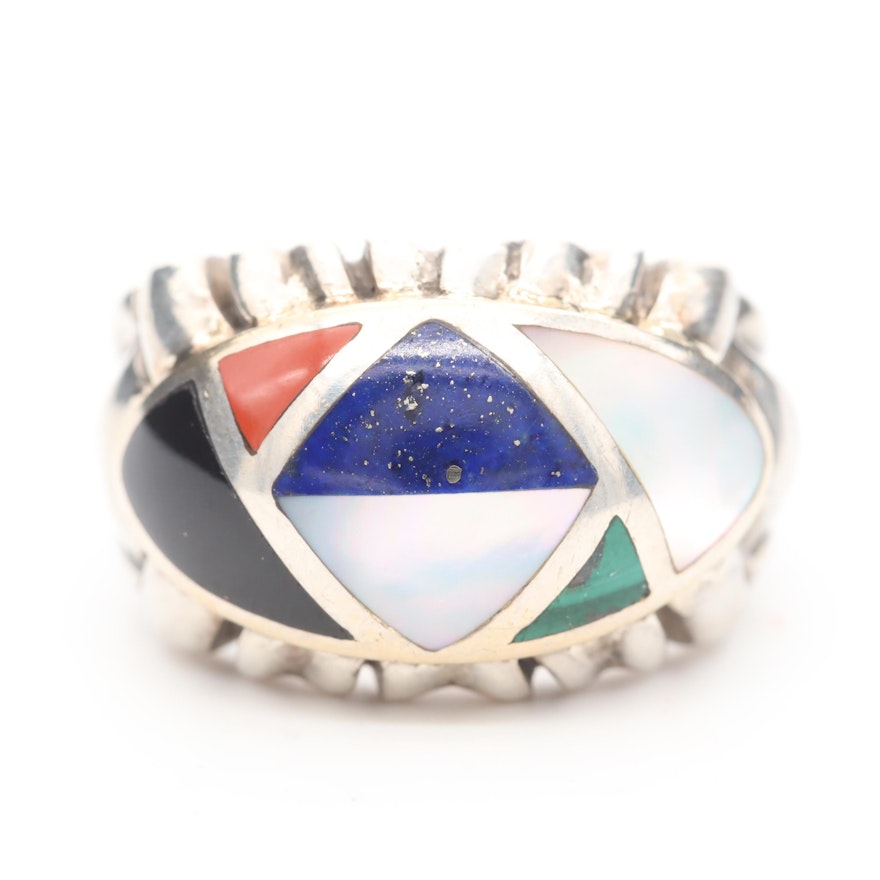 Asch Grossbardt Sterling Silver Multi-Gemstone Ring with 18K Gold Accents