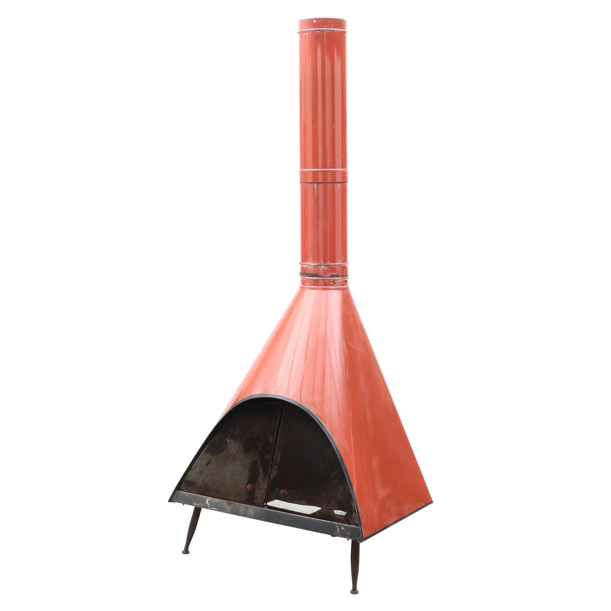Mid Century Modern Style Majestic Metal Outdoor Wood Burning Fireplace