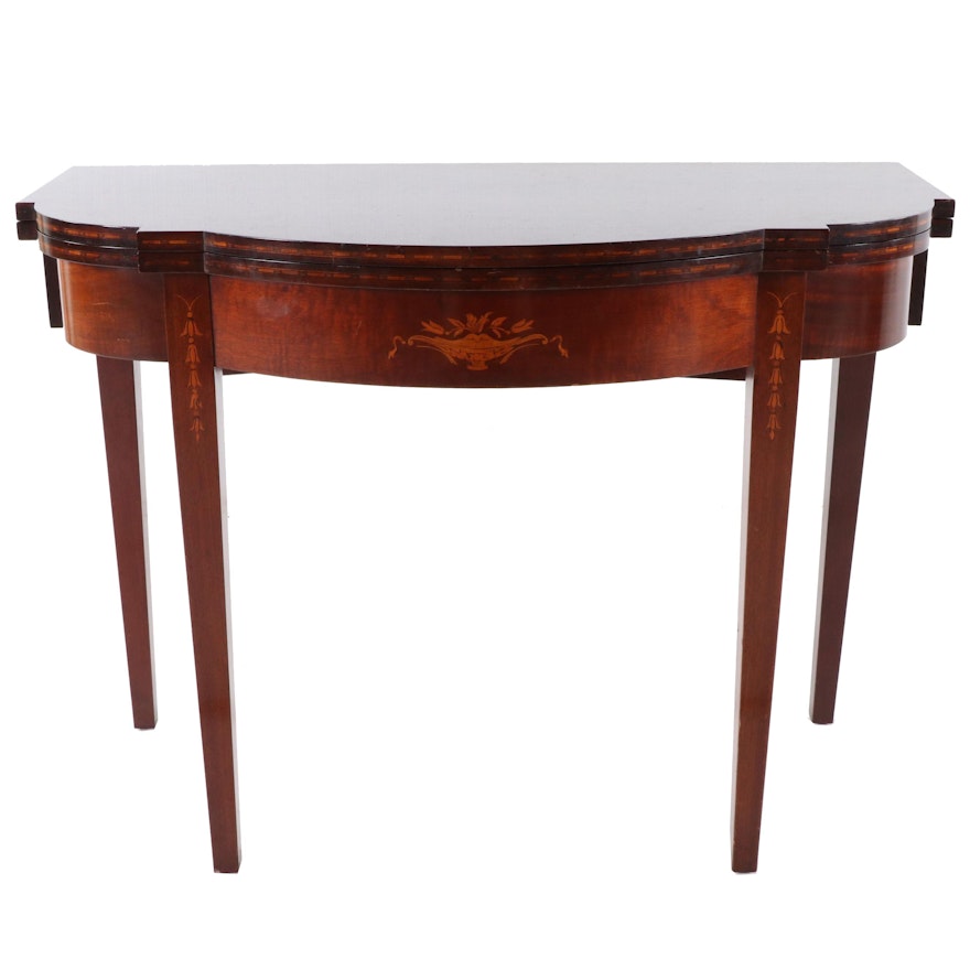 Federal Style Mahogany Console Table with Satinwood Bell Flower Marquetry