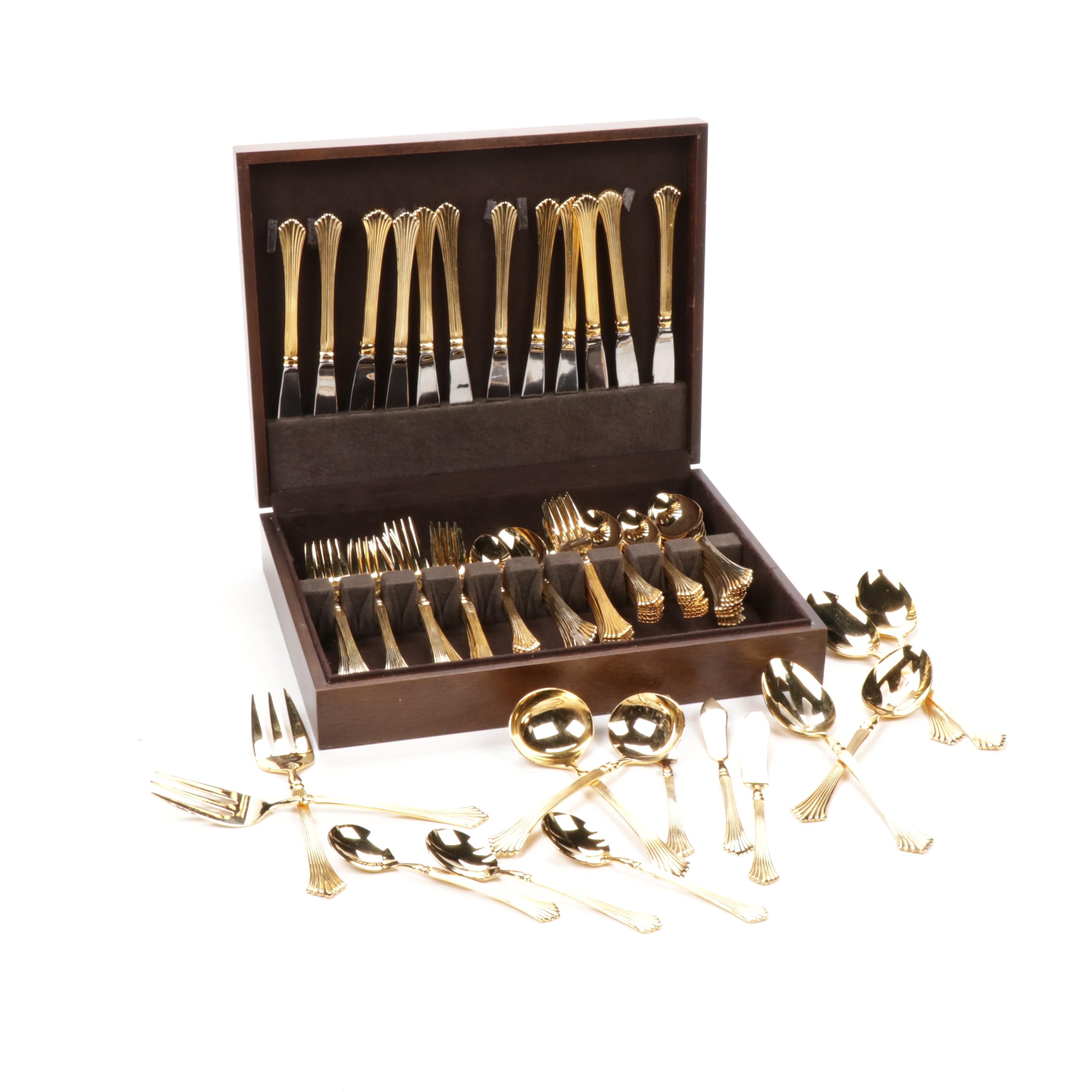 Gold-Tone Flatware in Box Featuring Royal Gallery "Spun Gold"