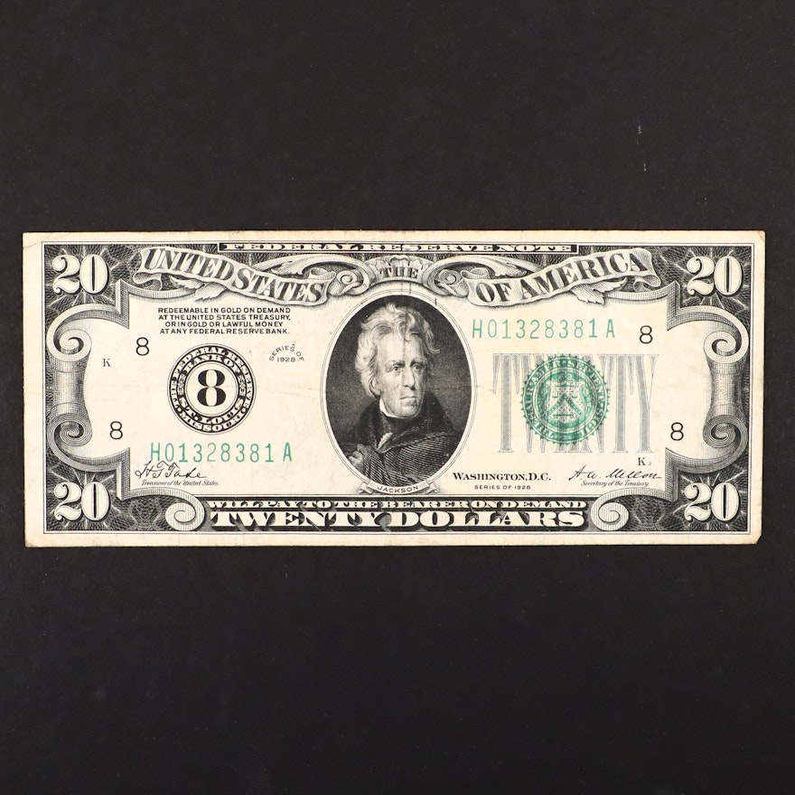 Series of 1928 $20 Green Seal Federal Reserve Note