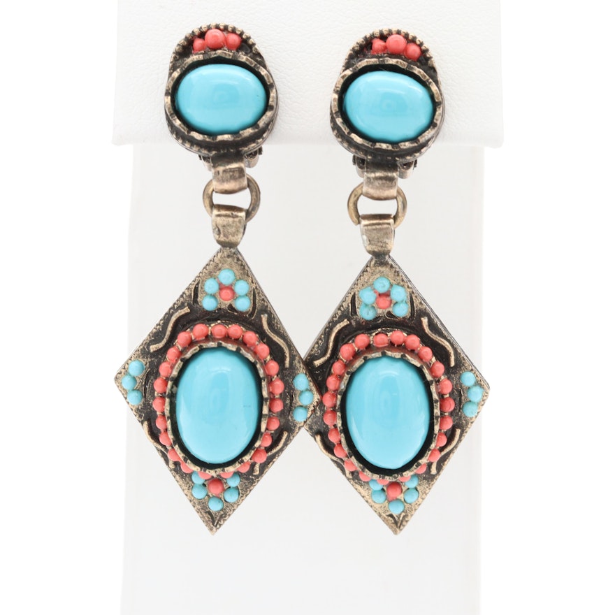 Vintage Hobé Imitation Turquoise and Enameled Earrings