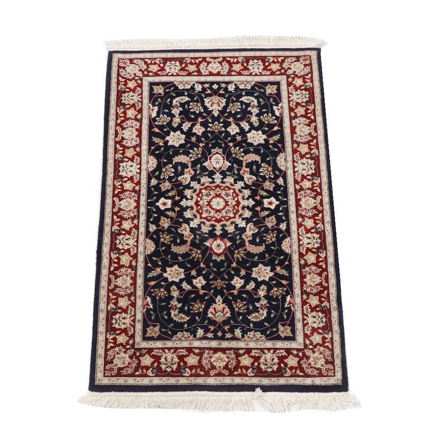 Hand-Knotted Kashan Wool Area Rug, Contemporary