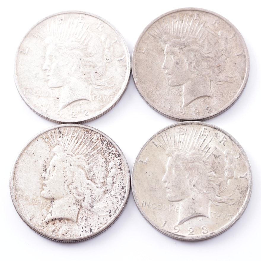Four 1922 - 1923 Peace Dollars