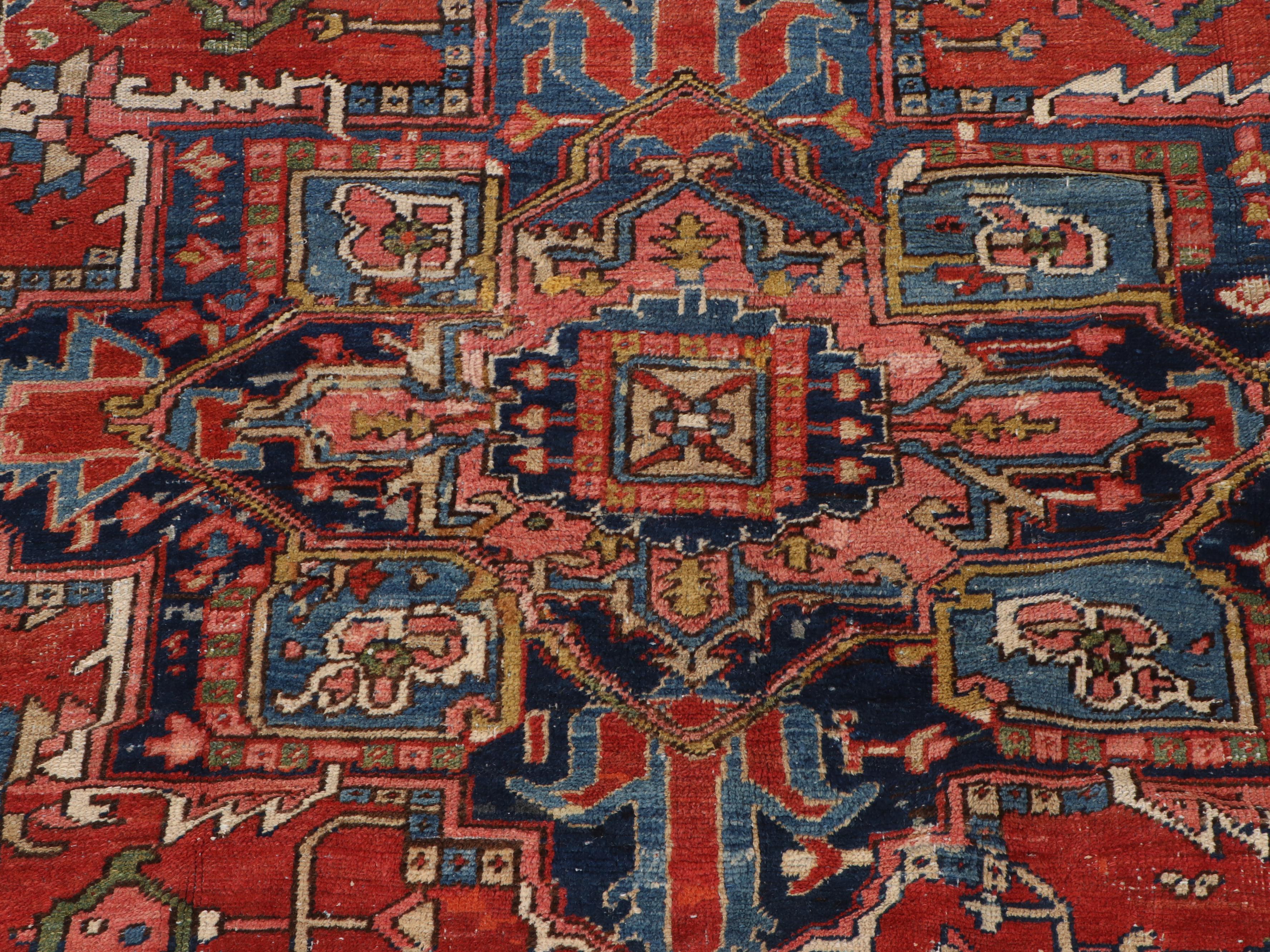 Hand-Knotted Persian Heriz Wool Room Sized Rug, circa 1900