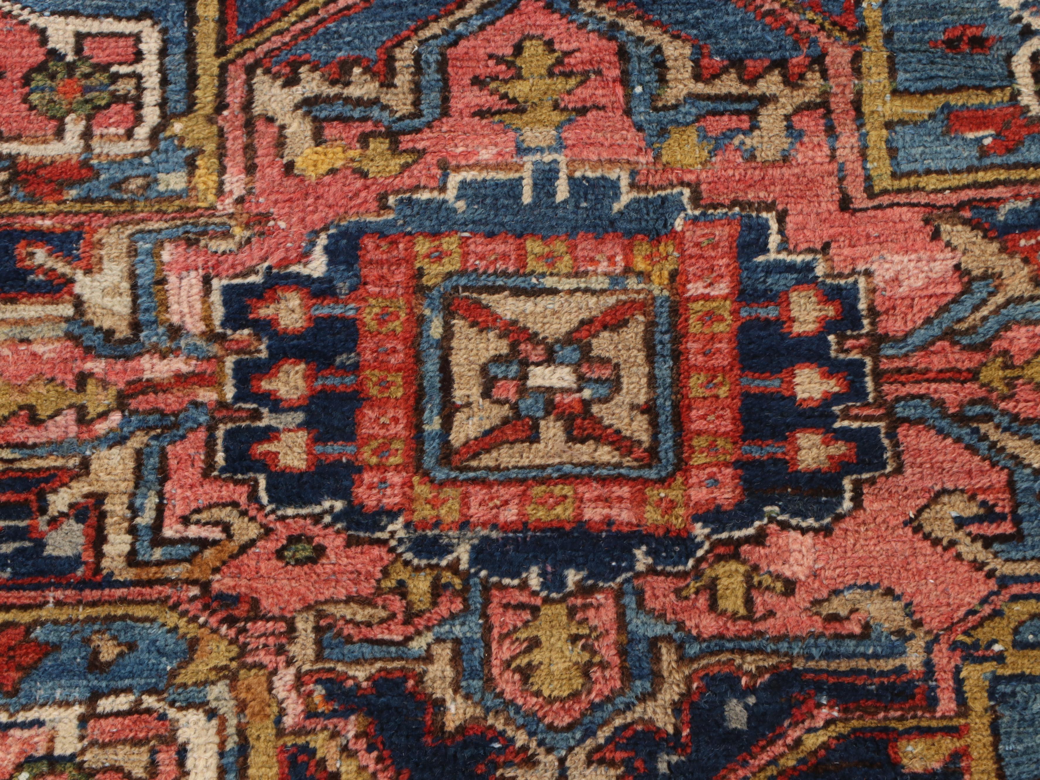 Hand-Knotted Persian Heriz Wool Room Sized Rug, circa 1900