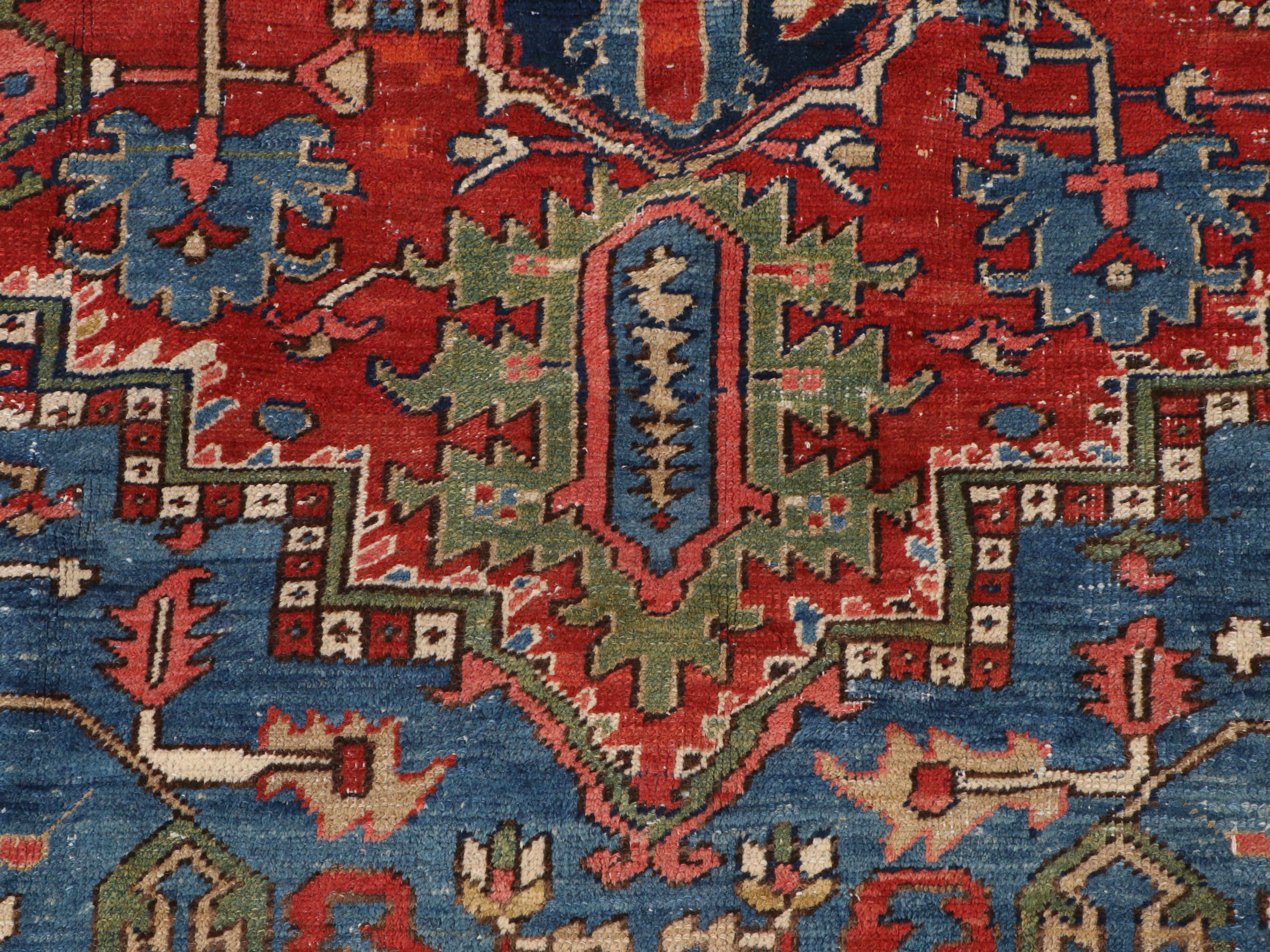Hand-Knotted Persian Heriz Wool Room Sized Rug, circa 1900