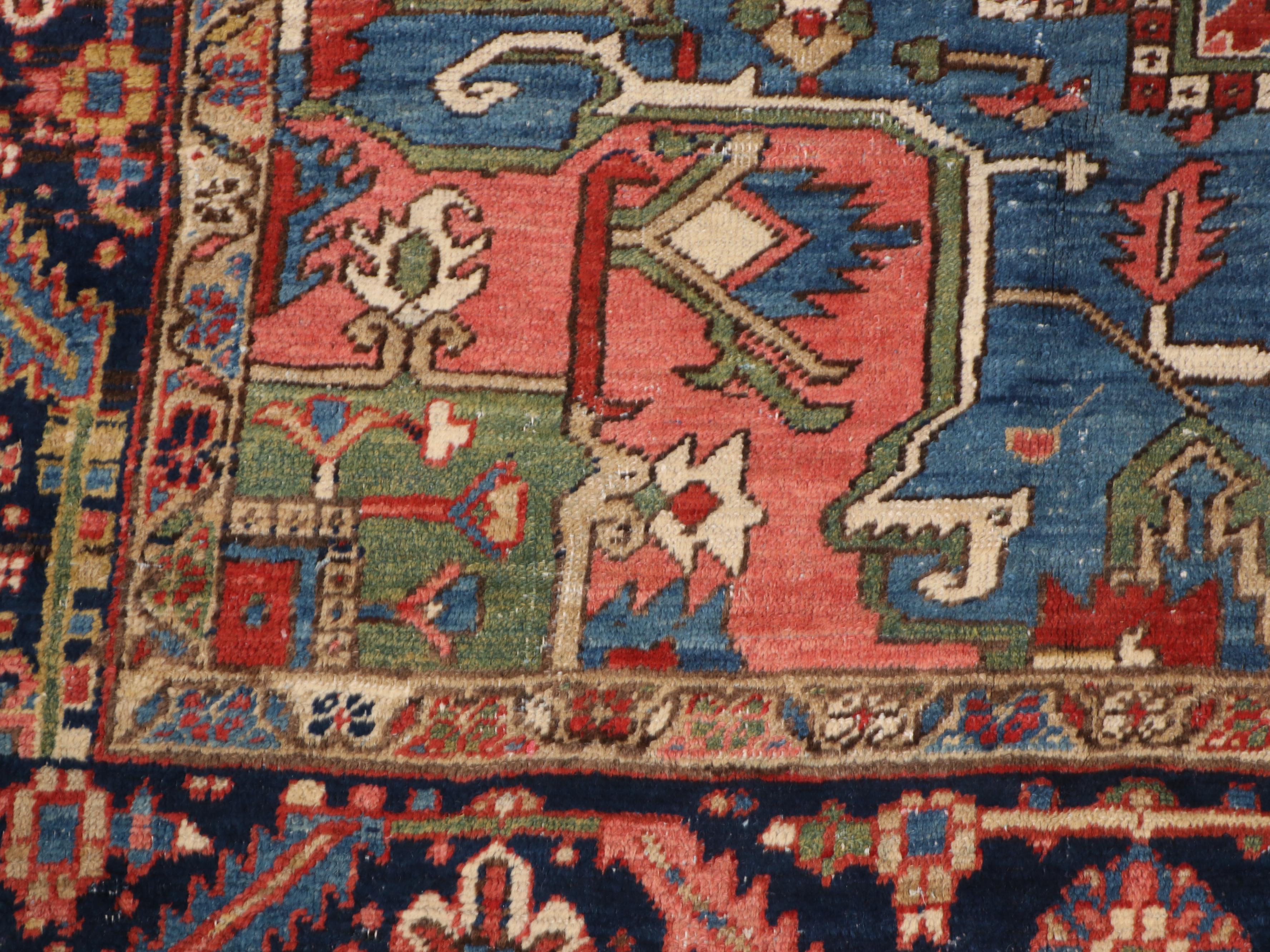 Hand-Knotted Persian Heriz Wool Room Sized Rug, circa 1900