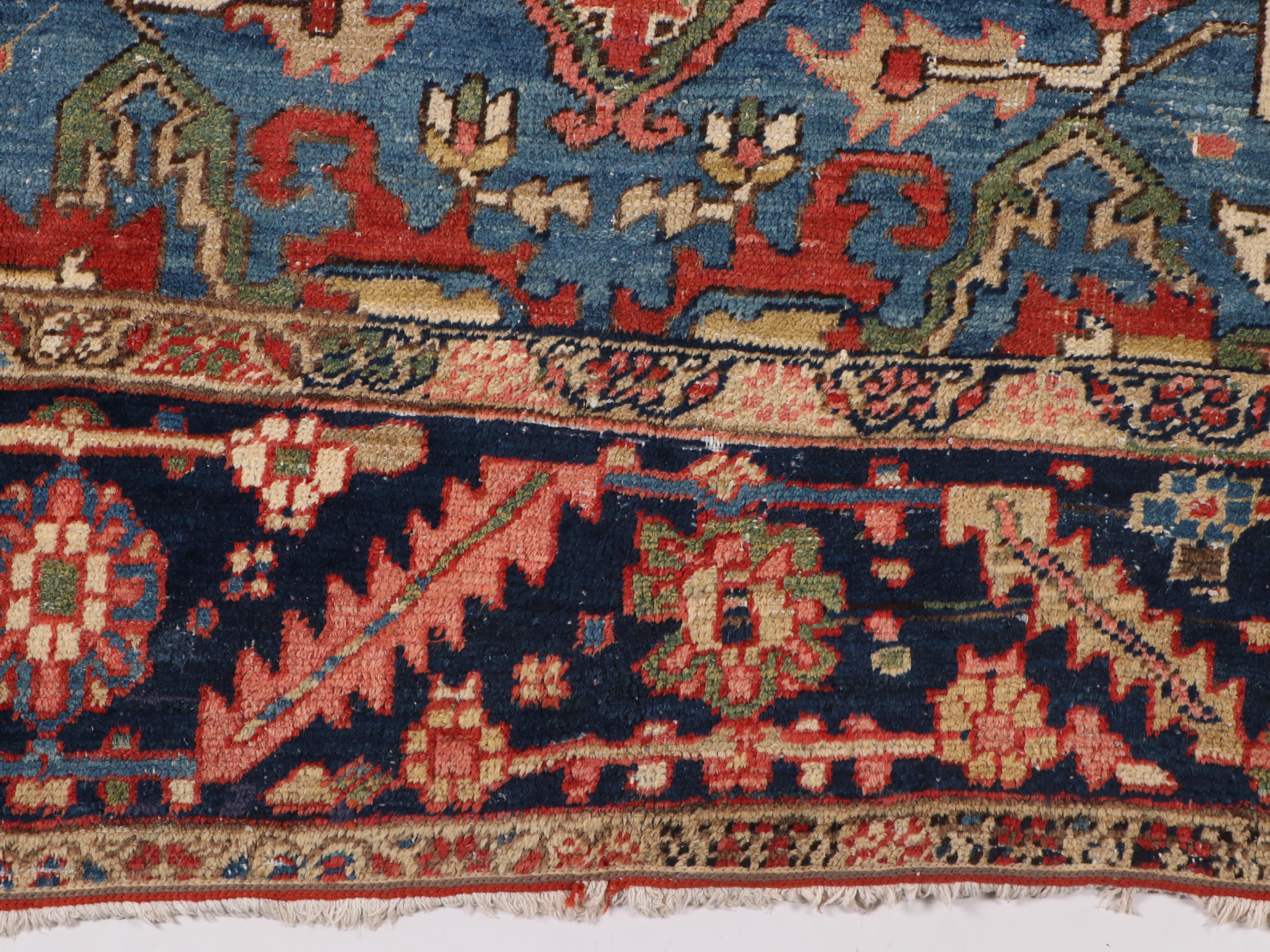 Hand-Knotted Persian Heriz Wool Room Sized Rug, circa 1900