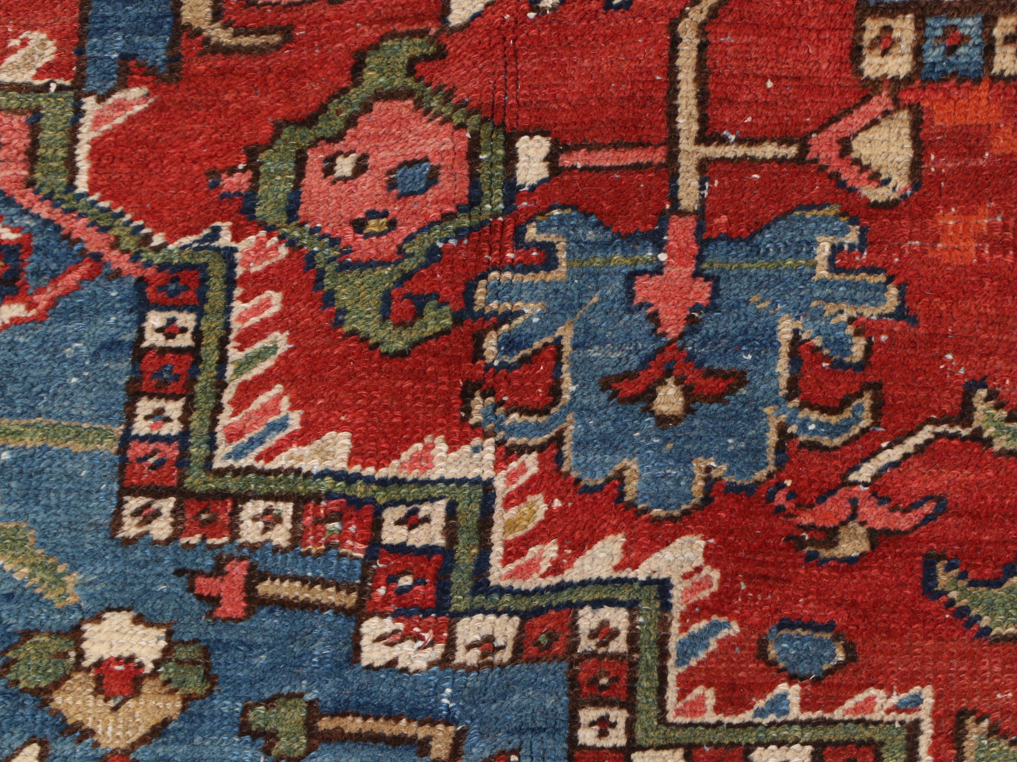 Hand-Knotted Persian Heriz Wool Room Sized Rug, circa 1900