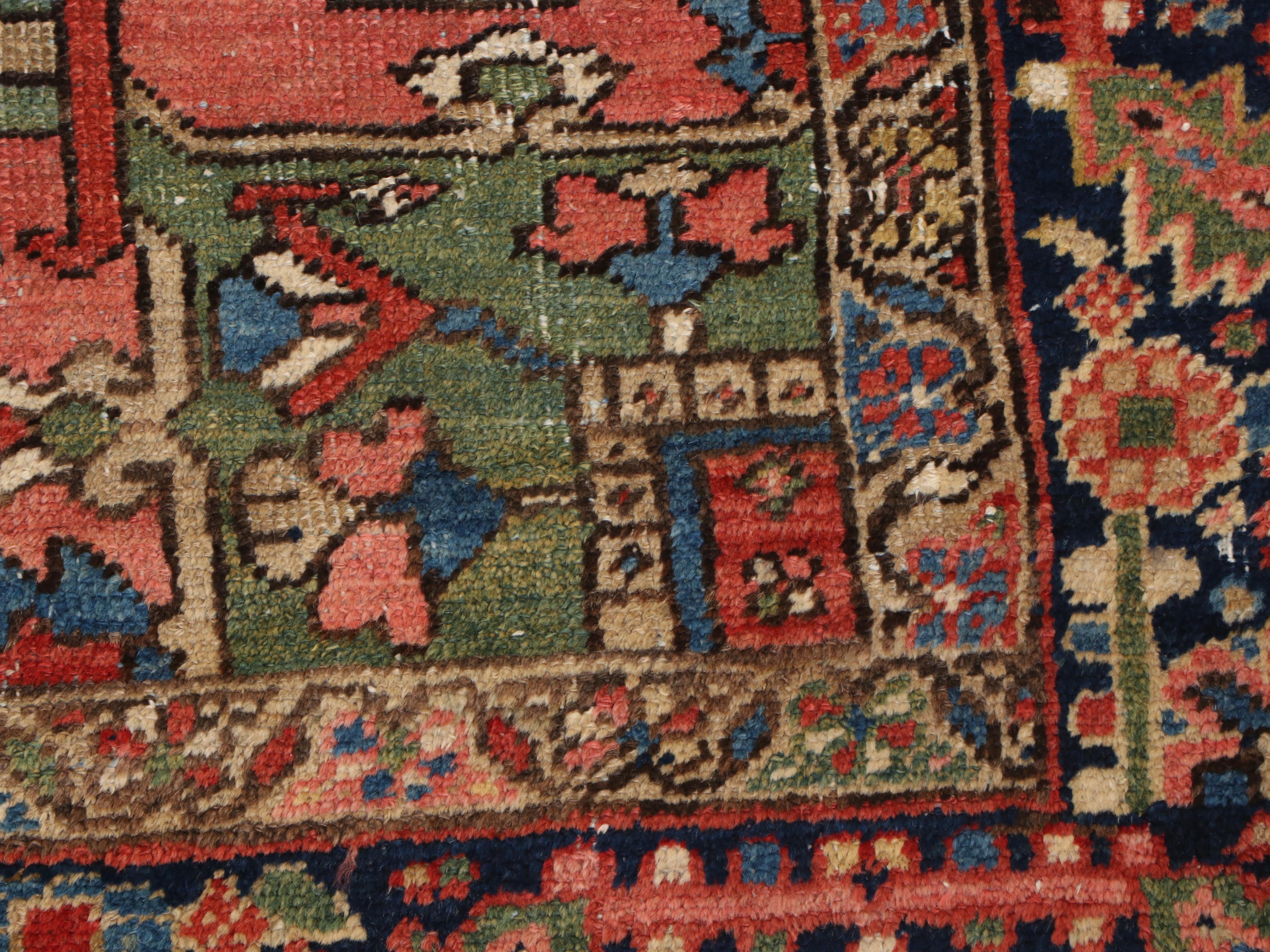 Hand-Knotted Persian Heriz Wool Room Sized Rug, circa 1900