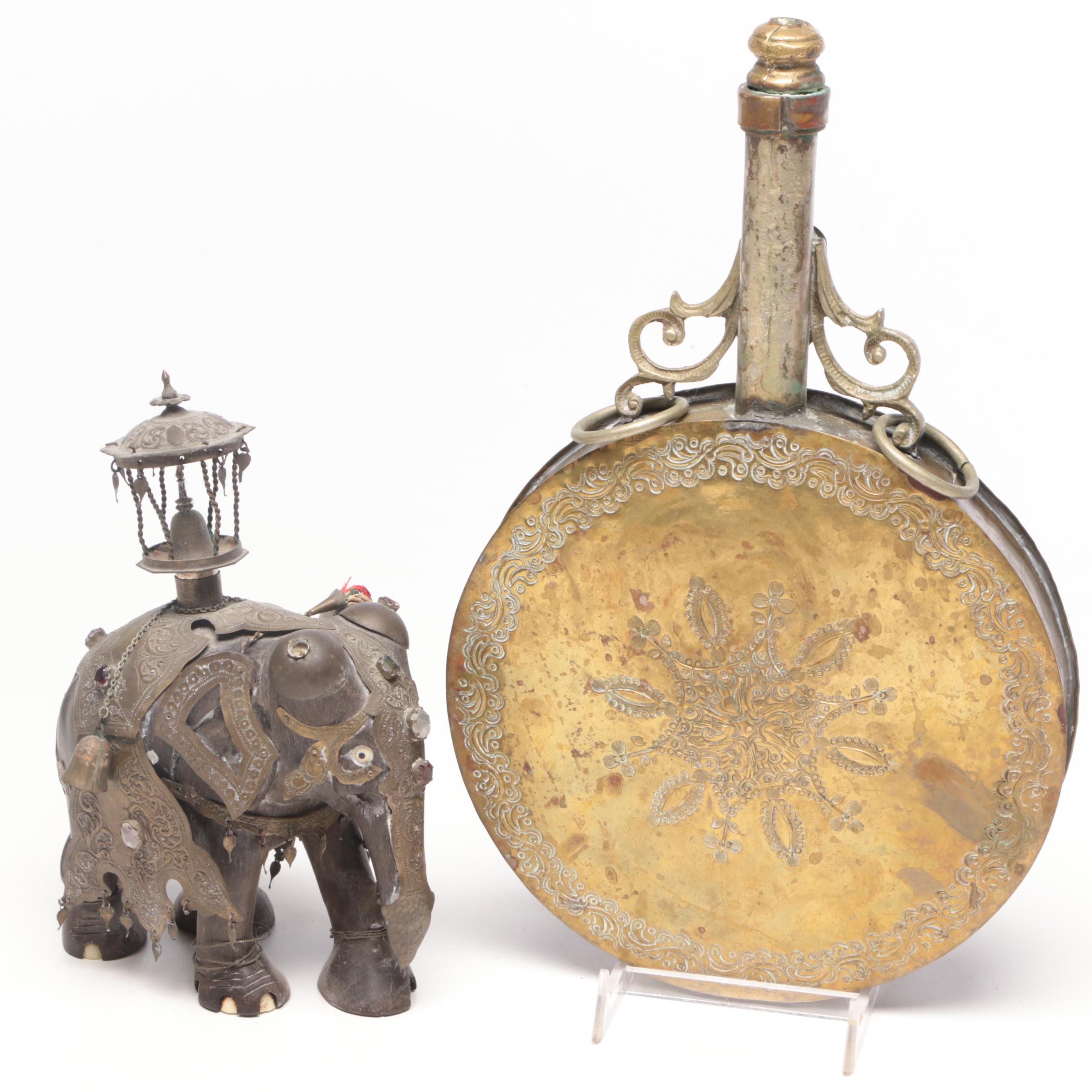 Decorative Indian Howdah Elephant with Middle-Eastern Ceremonial Canteen