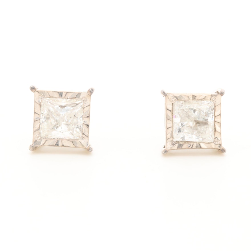 10K White Gold 1.00 CTW Diamond Stud Earrings