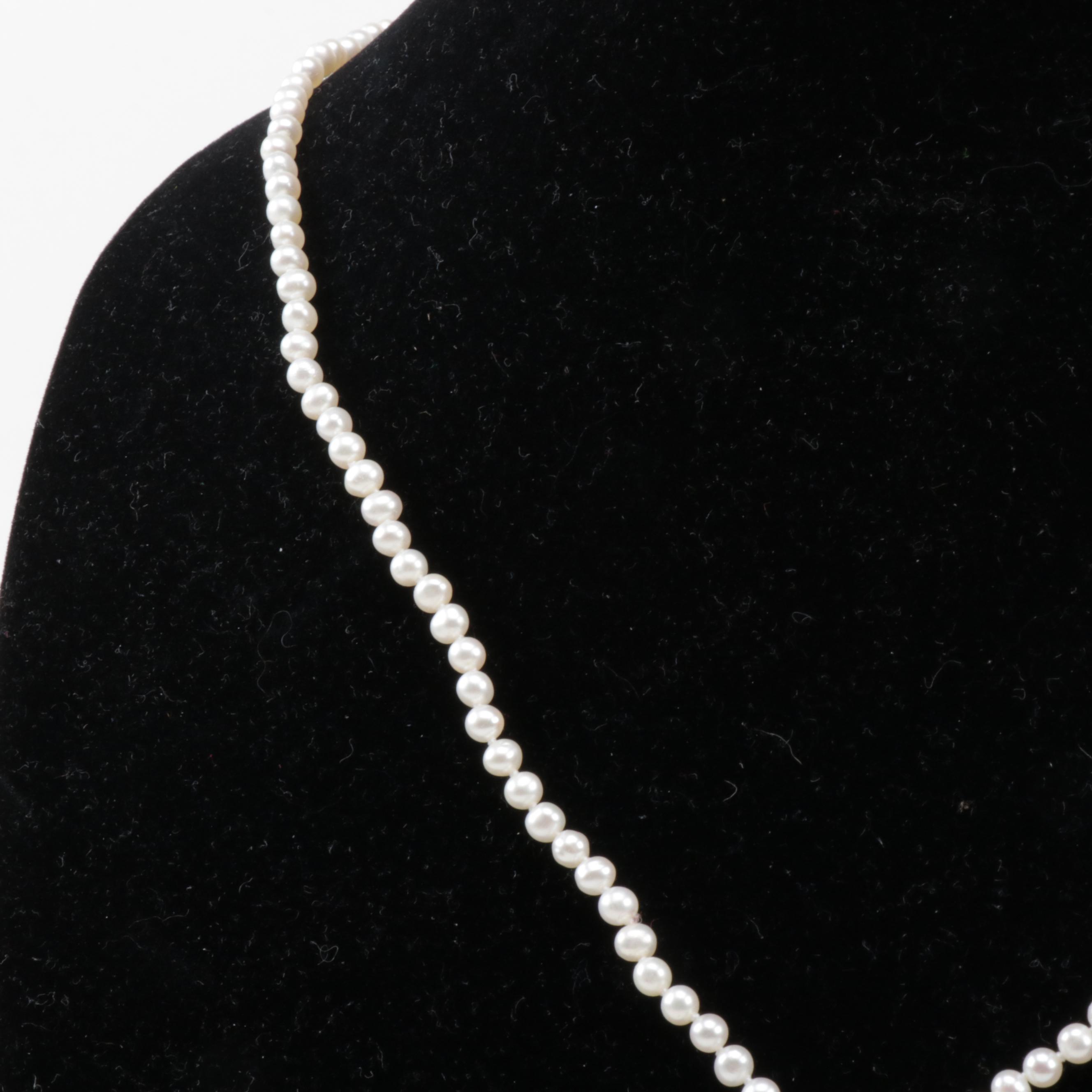 14K White Gold Pearl and Diamond Lariat Necklace