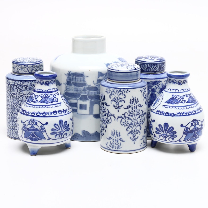 Chinese Canton Porcelain Ginger Jar with Other Ginger Jars and Vases