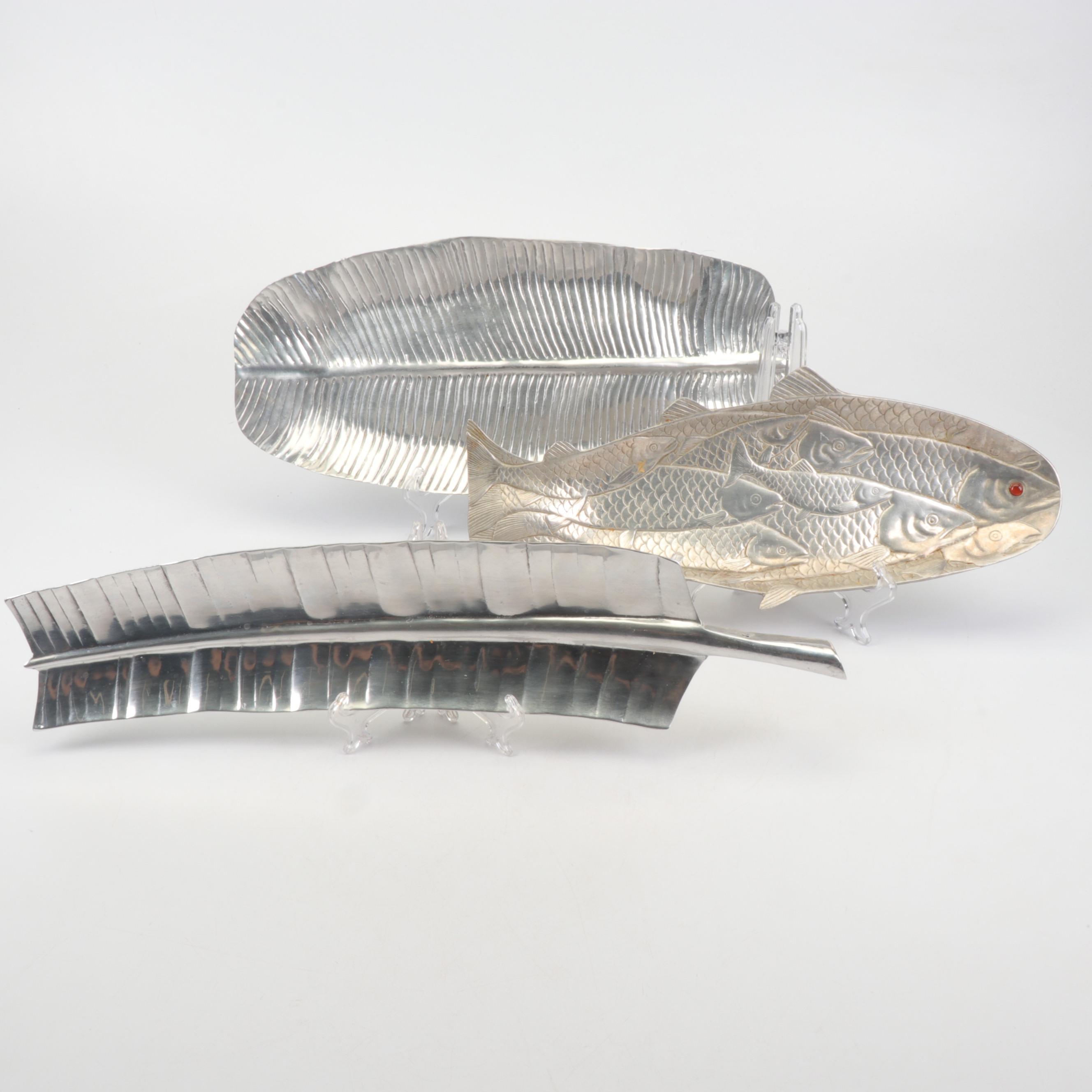 Metal Alloy Leaf Trays with Arthur Court Fish Tray, 1980s