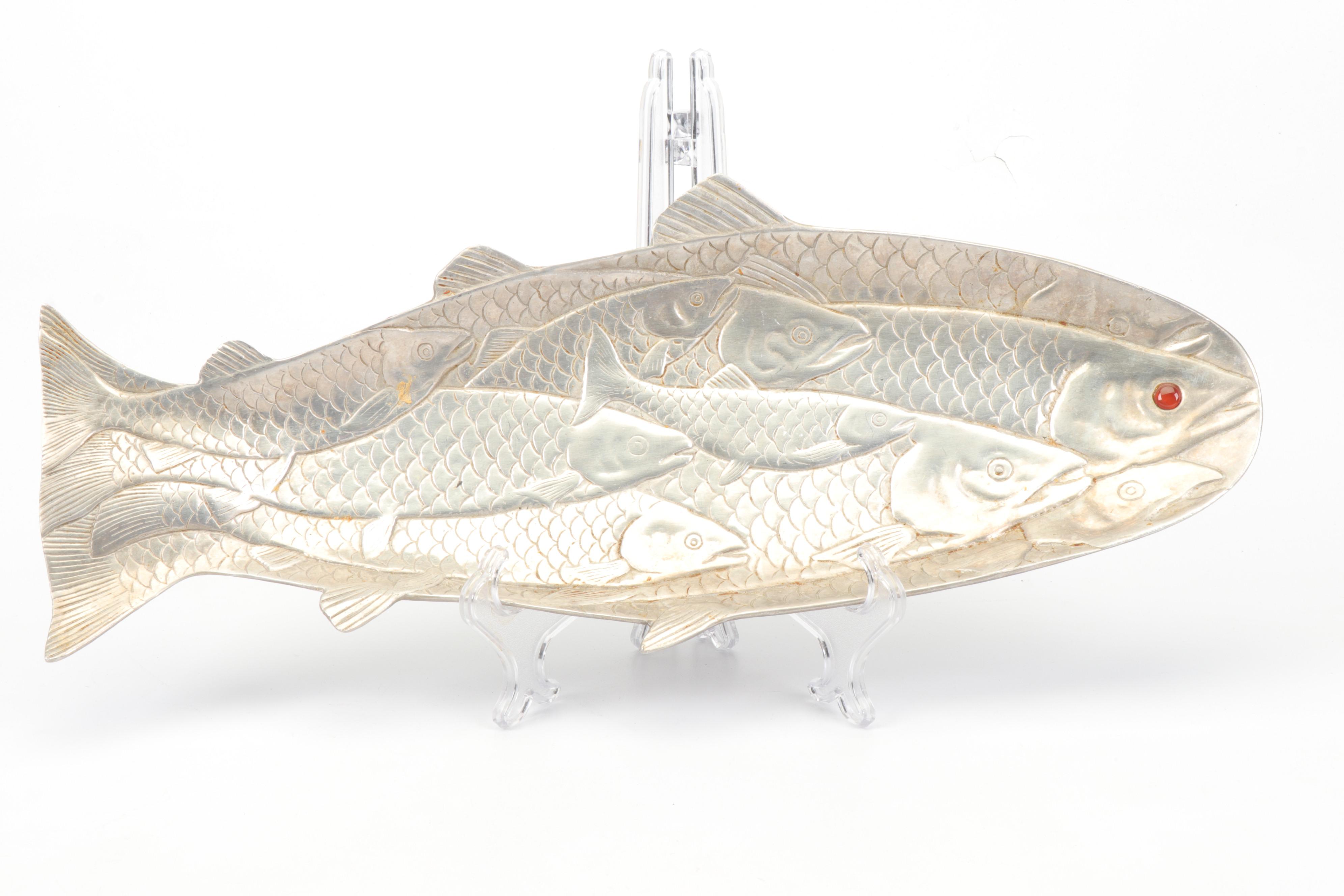Metal Alloy Leaf Trays with Arthur Court Fish Tray, 1980s
